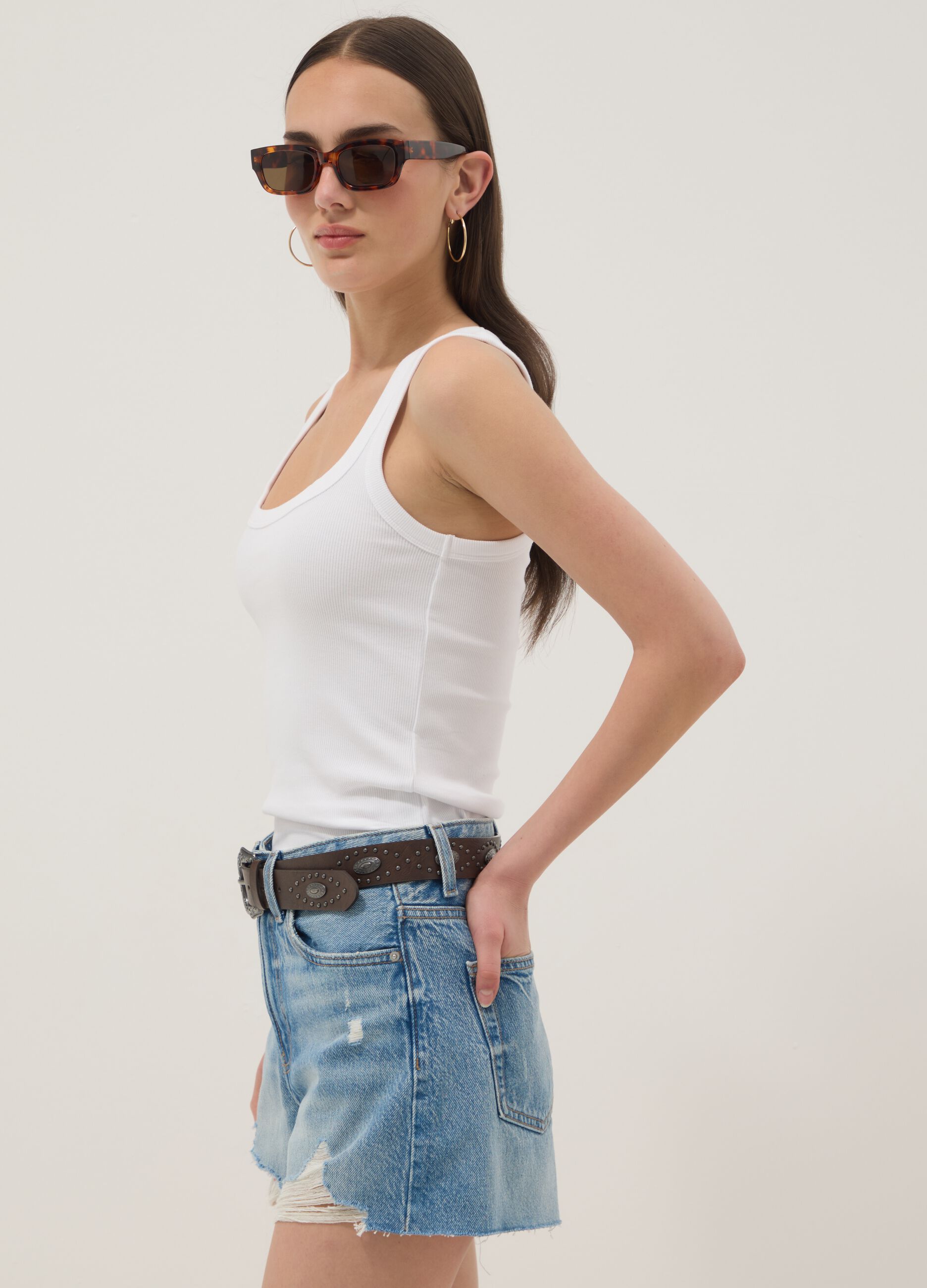 White stretch cotton tank top