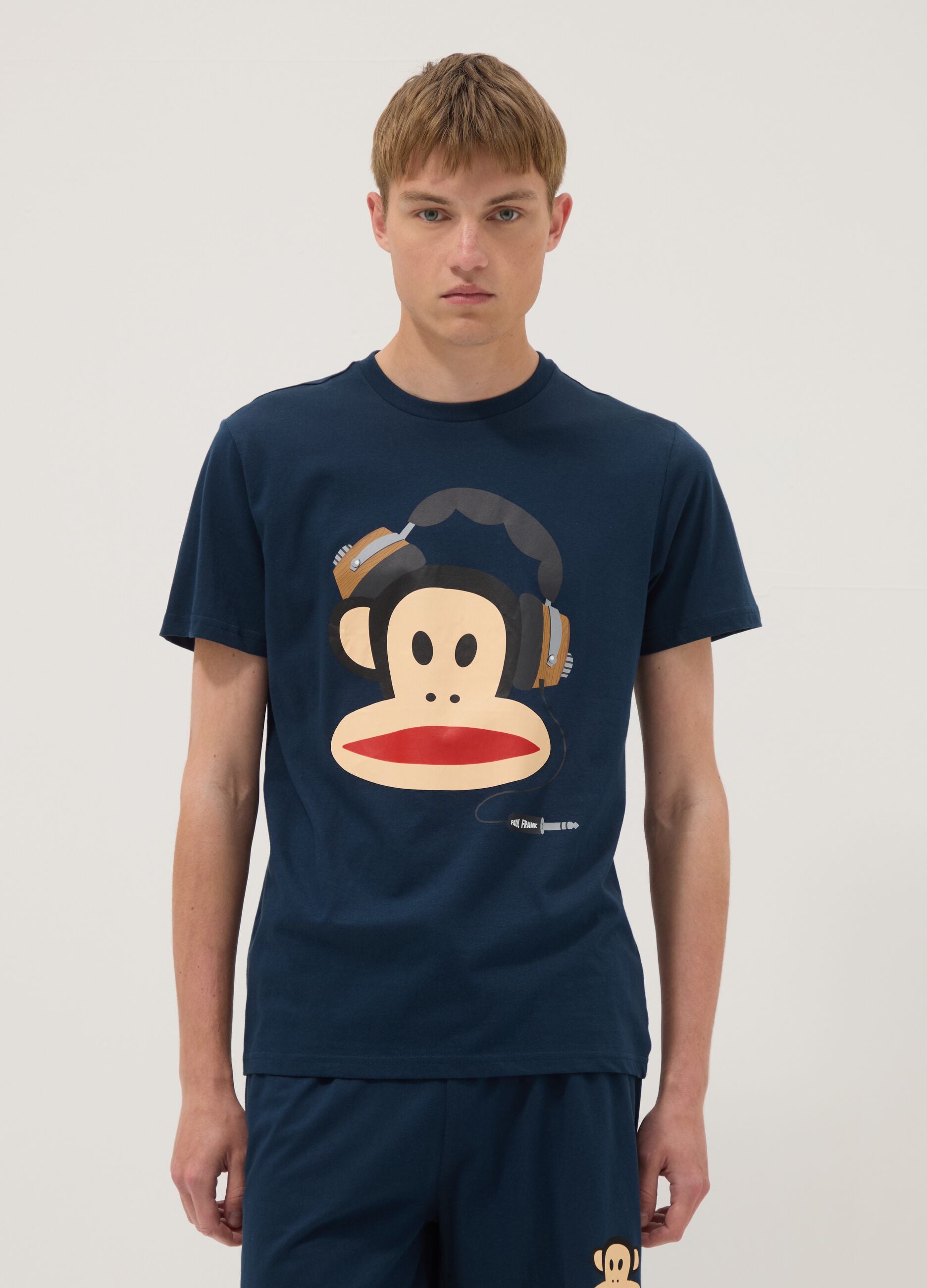 Blue short pure cotton pyjama set with Paul Frank print, regular fit