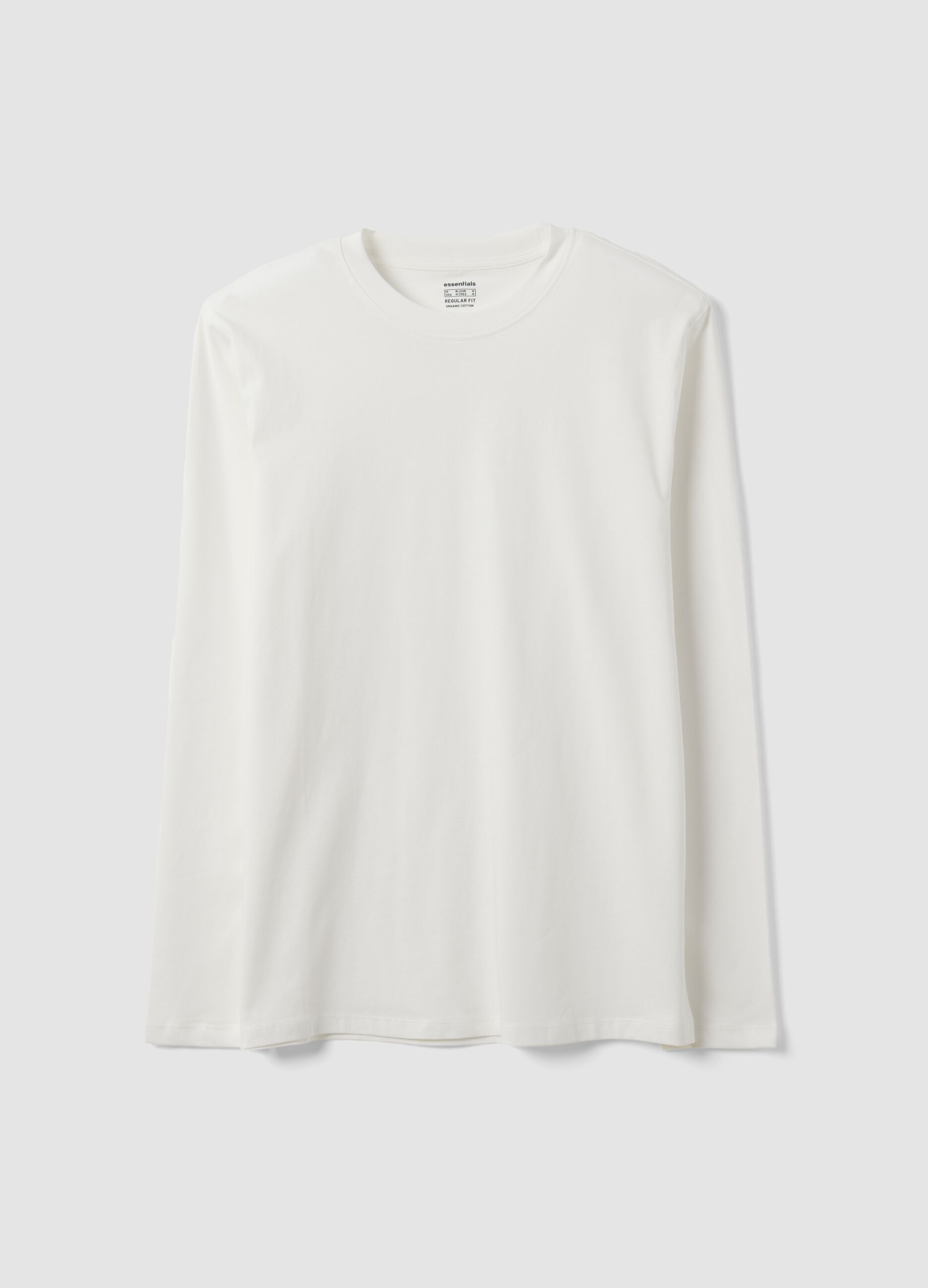 White long-sleeved crew-neck T-shirt in pure organic cotton
