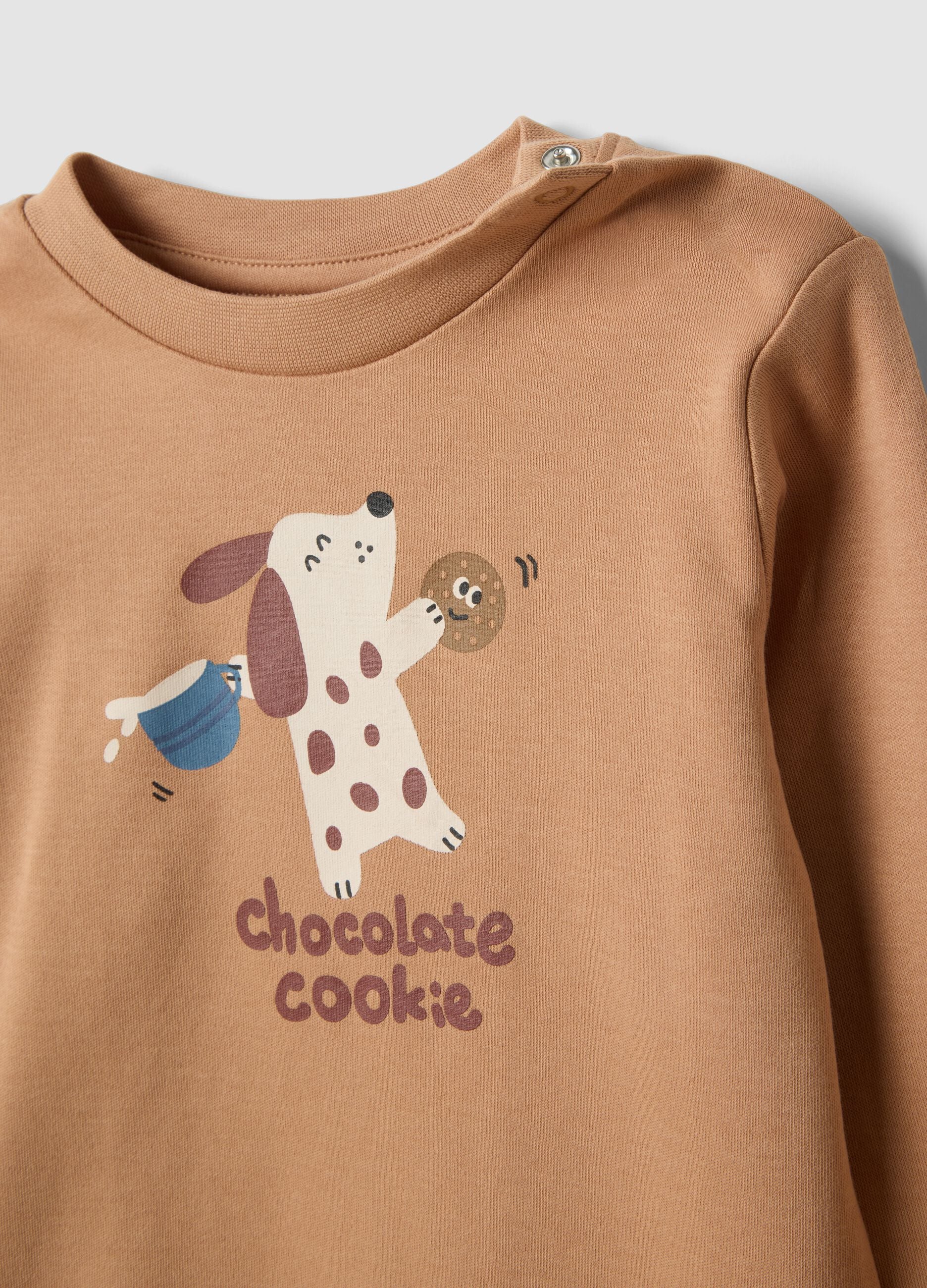 Pijama castanho de algod&atilde;o org&acirc;nico puro com estampado de cachorrinho para beb&eacute;