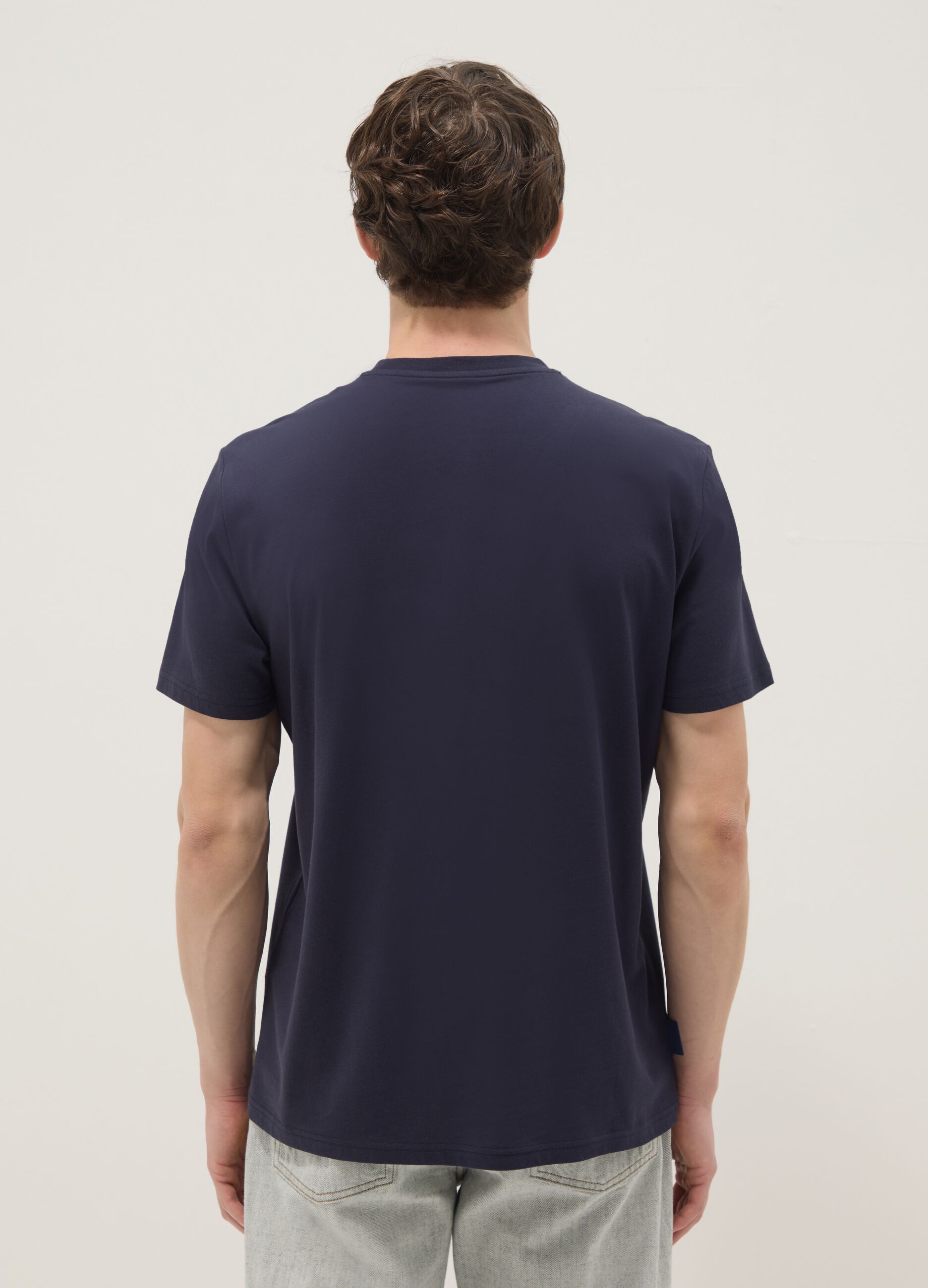 Blaues T-Shirt aus reiner Baumwolle mit kurzen &Auml;rmeln, Regular Fit