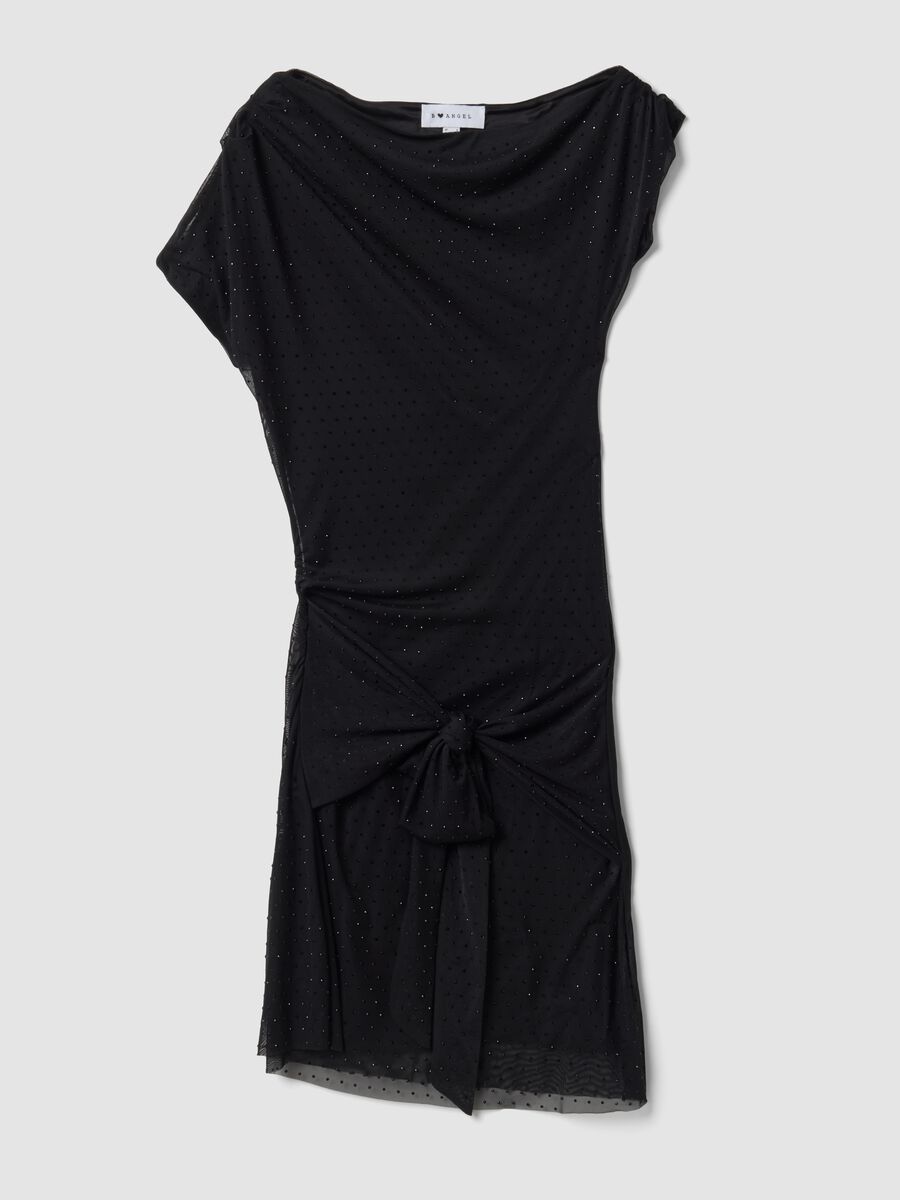 Black stretch-fabric dress with draping, regular fit_4
