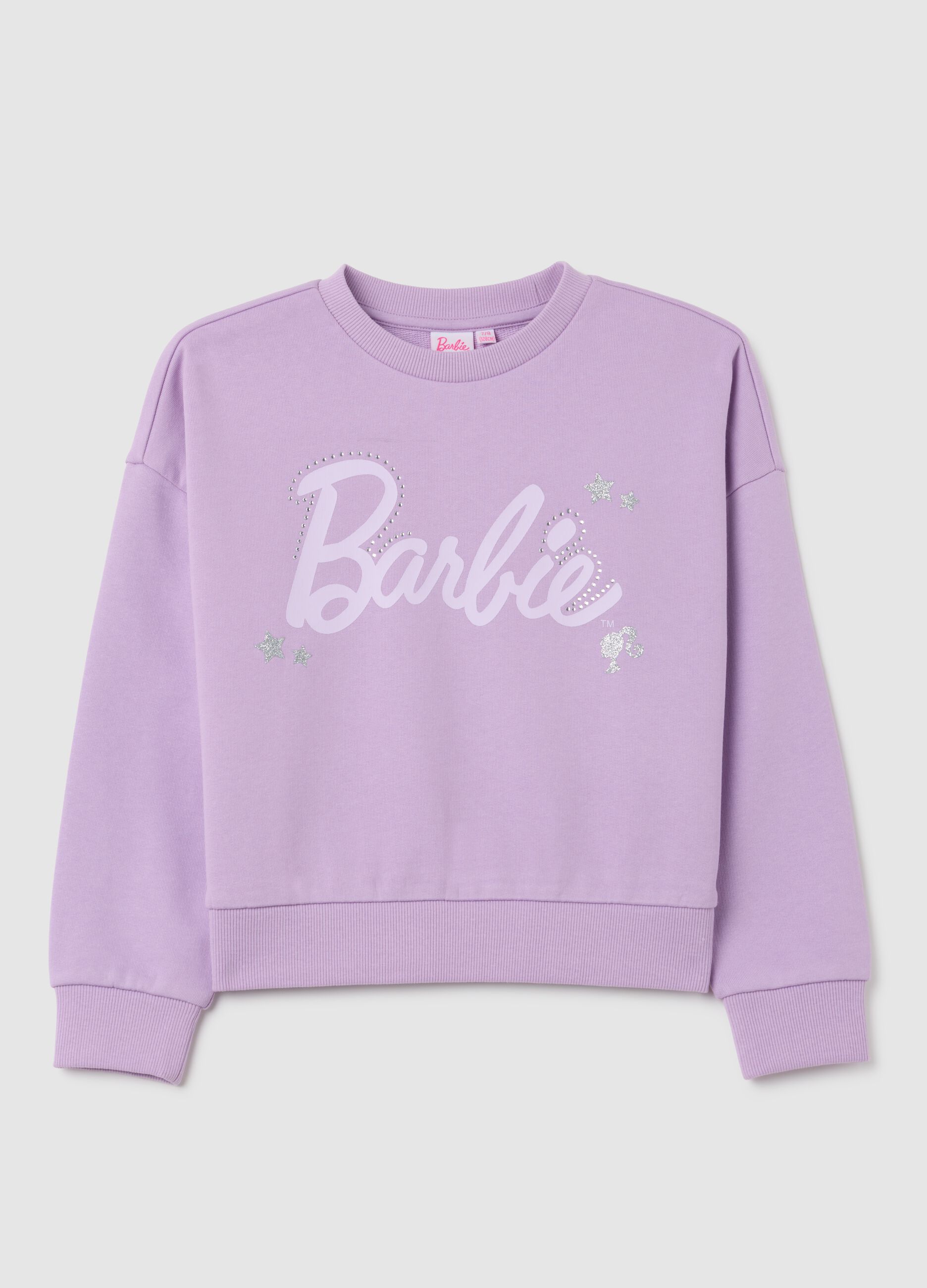 Purple cotton girl's sweatshirt with Barbie rhinestones