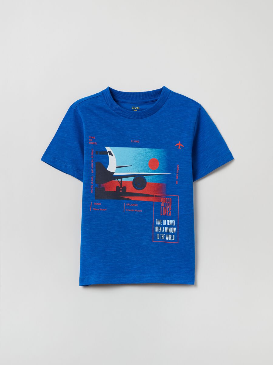 Cotton T-shirt with plane print_0