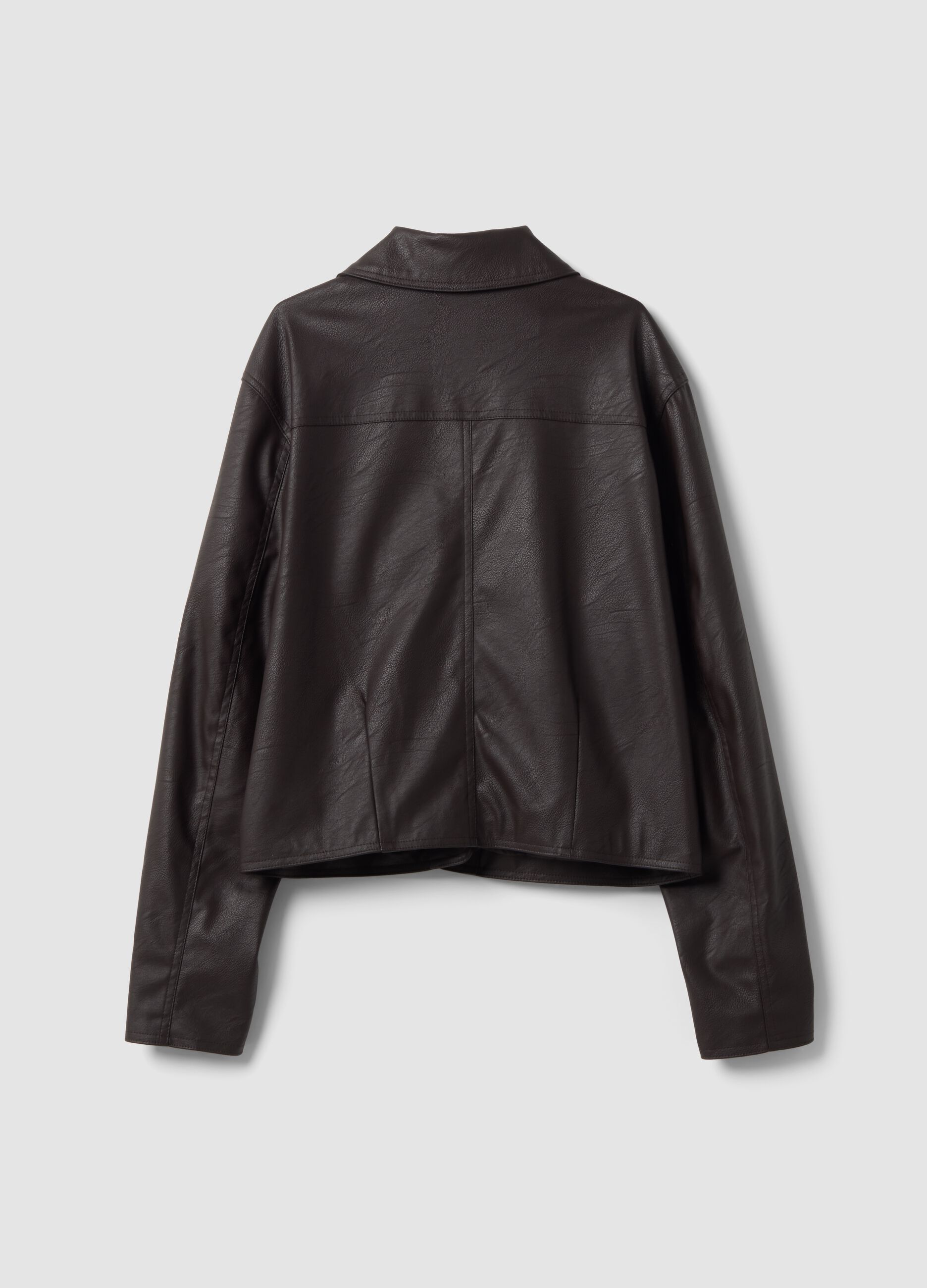 Brown jacket with zip fastening and slim-fit collar