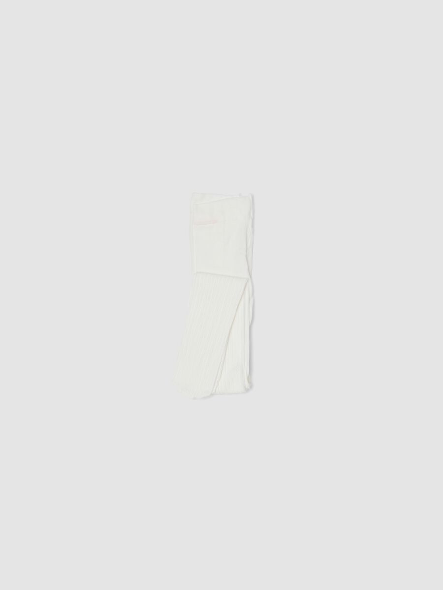 Collant bianco in tessuto elasticizzato con motivo lavorato_0