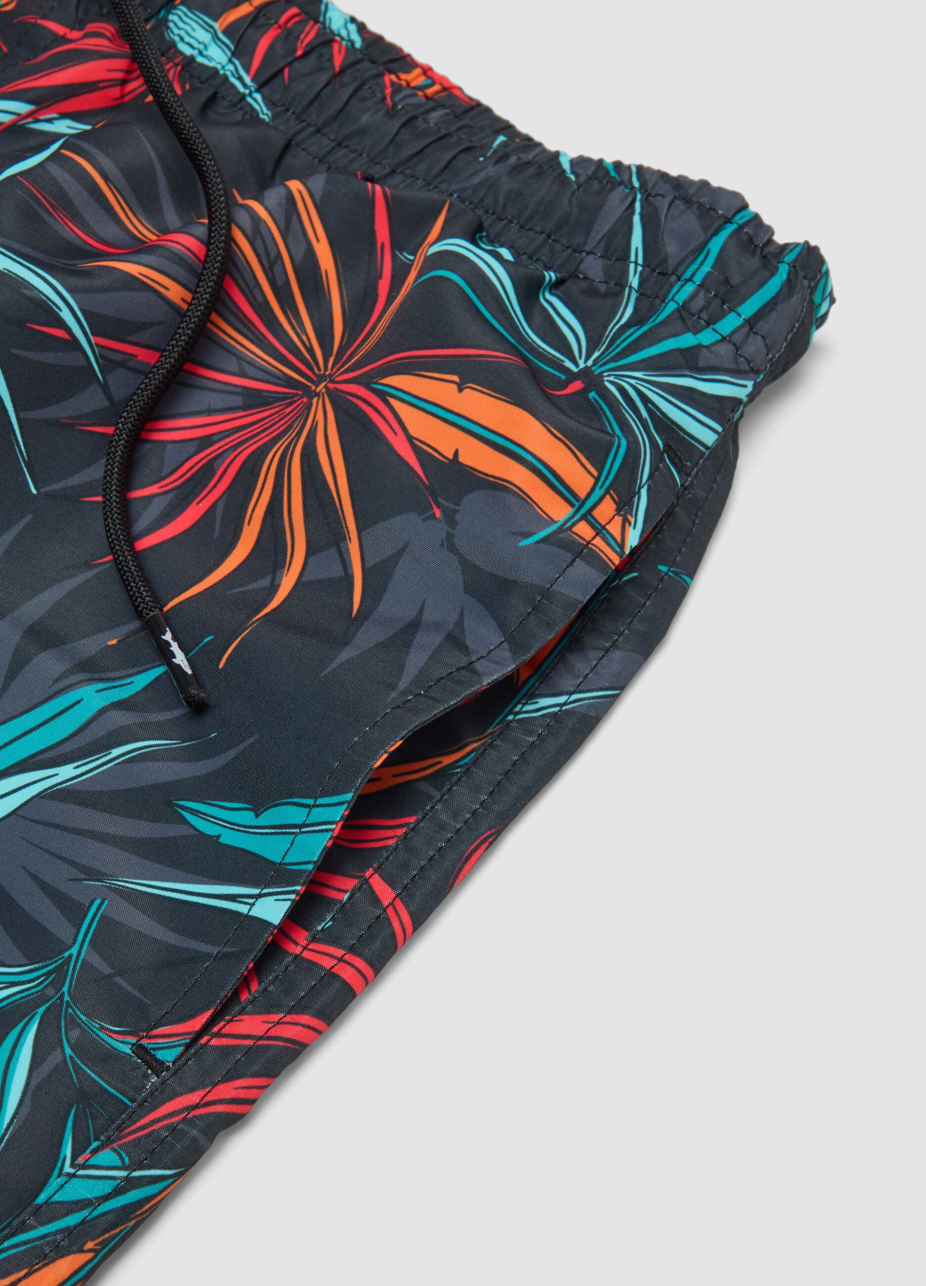 Multicolour tropical print swim shorts