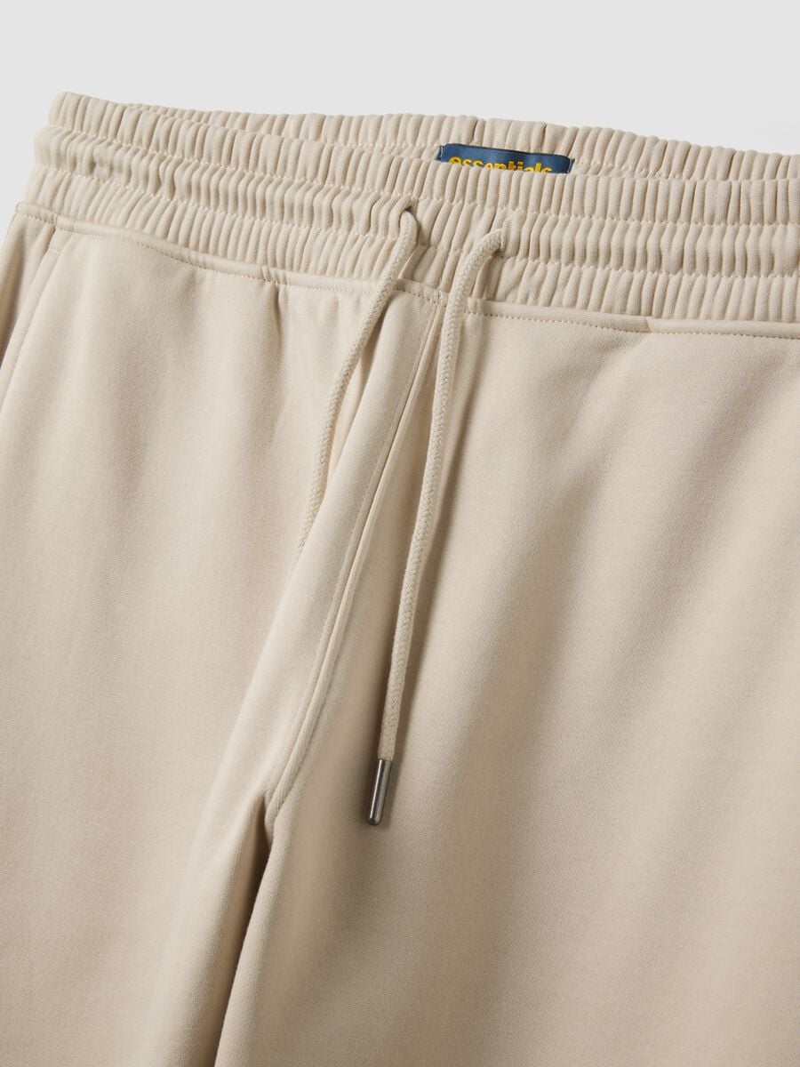 Beige cotton-blend joggers with cuffed hems and drawstring_6