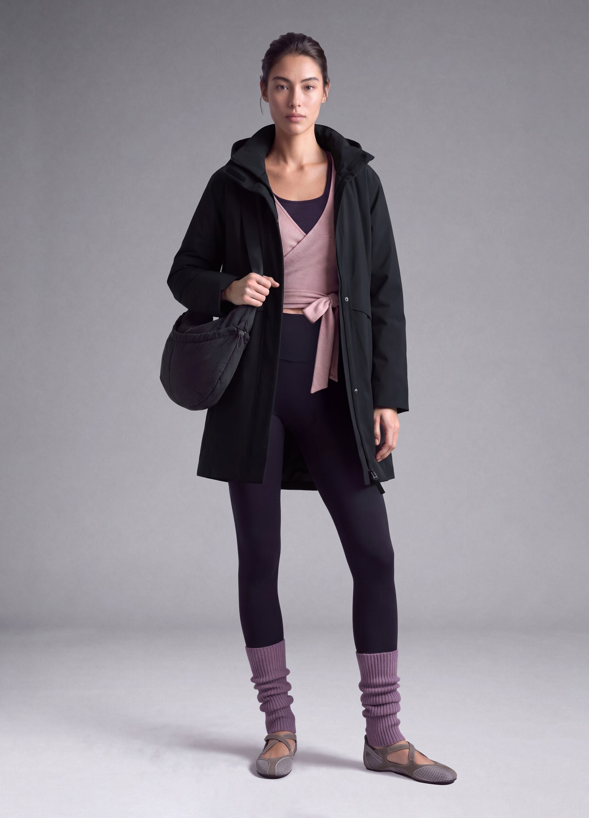 Black water-repellent hooded jacket with zip, regular fit ALTAVIA STUDIO