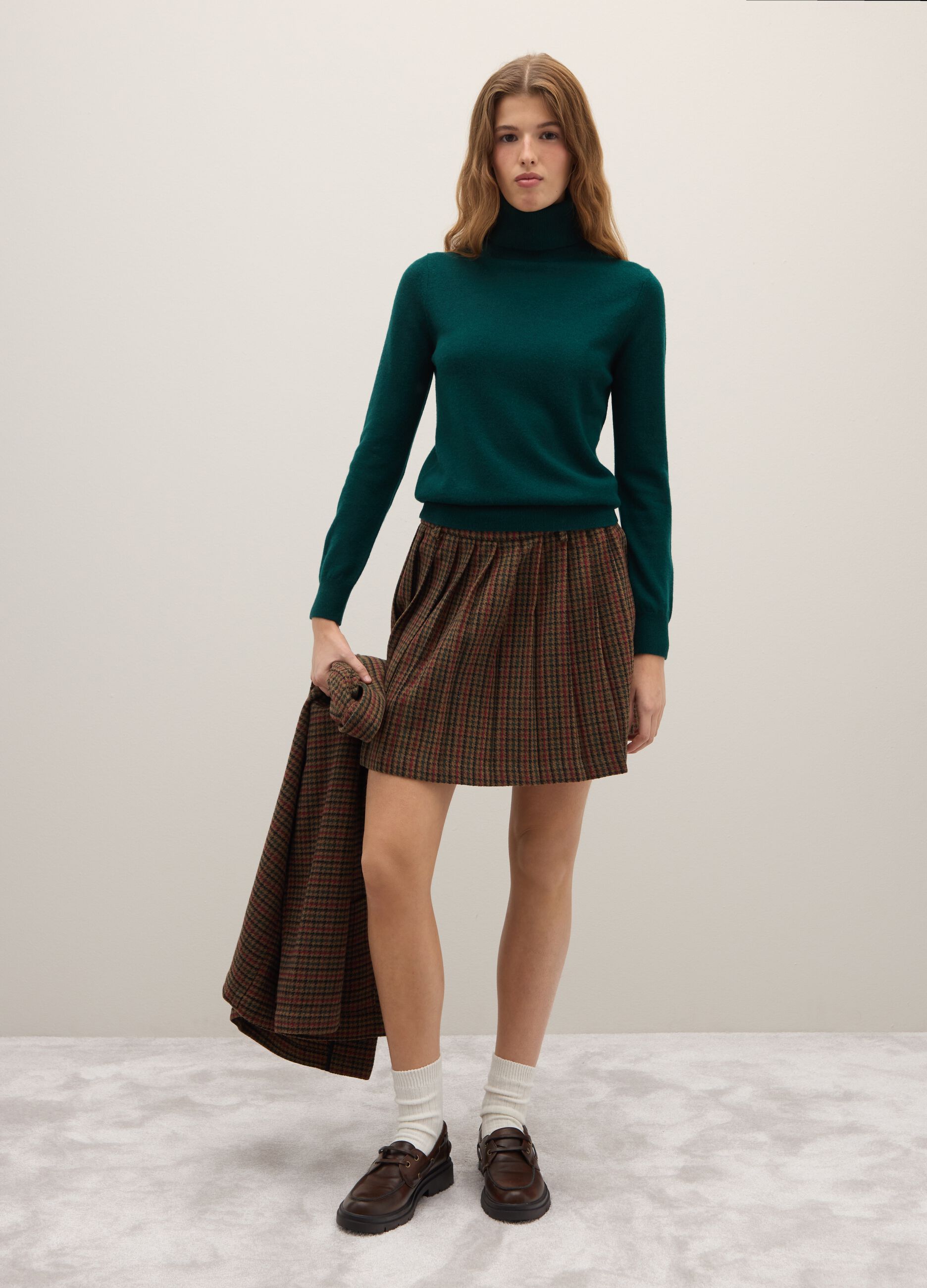 Regular fit high-neck green pure wool sweater