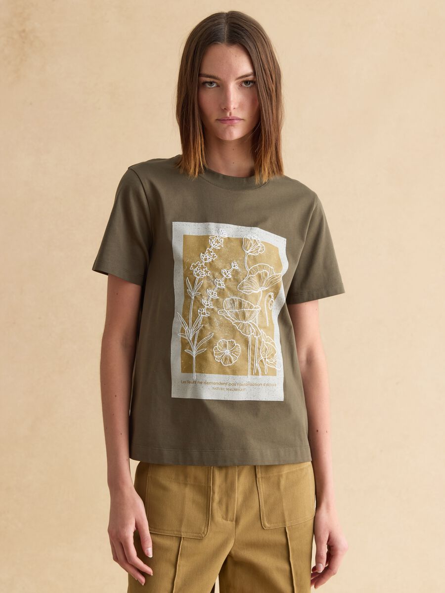 Green pure cotton regular fit T-shirt with floral print_1