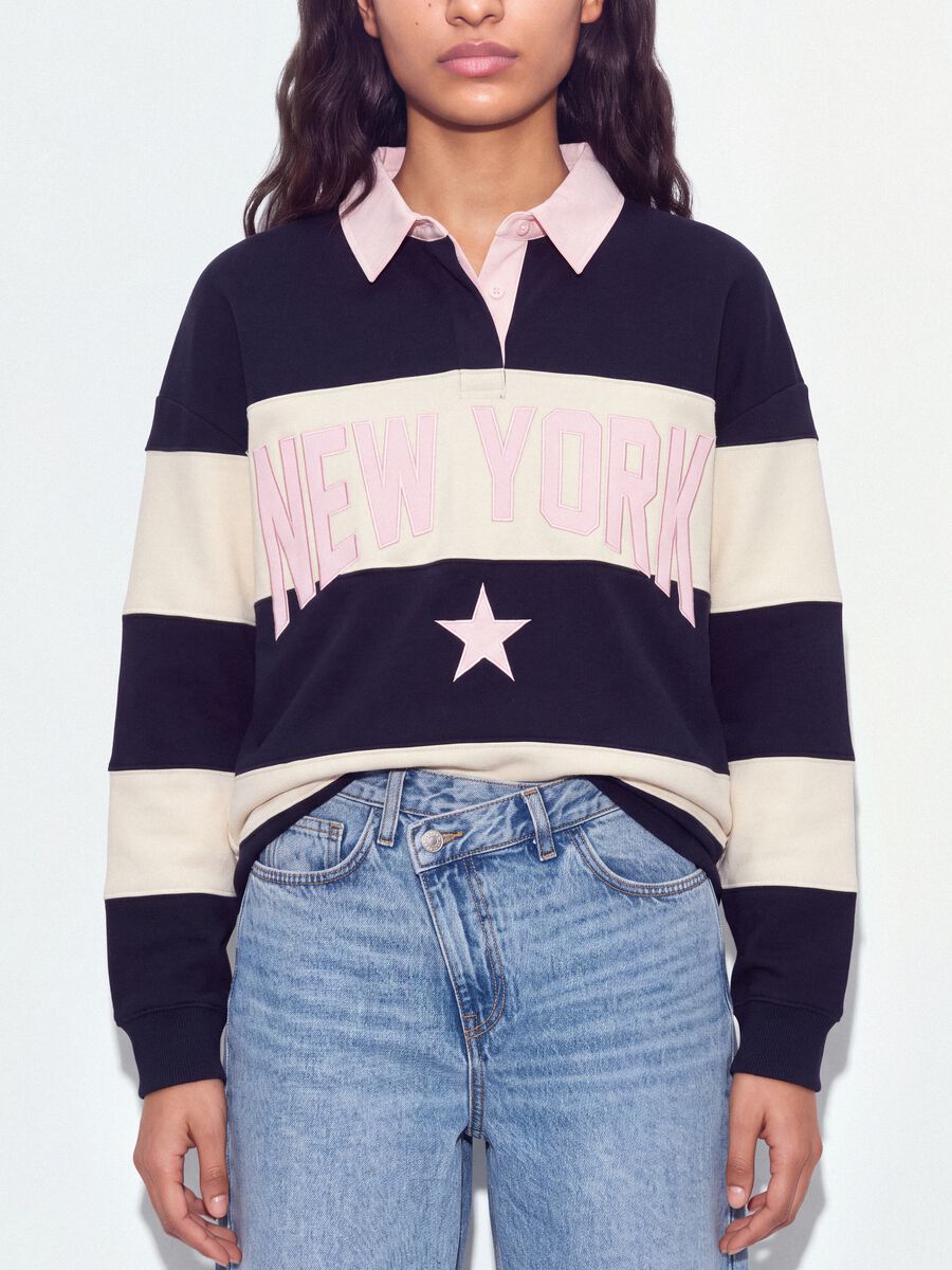 Blue striped cotton-blend sweatshirt with collar, relaxed fit_3