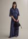 Wide leg blue cotton blend trousers with perforated texture_0