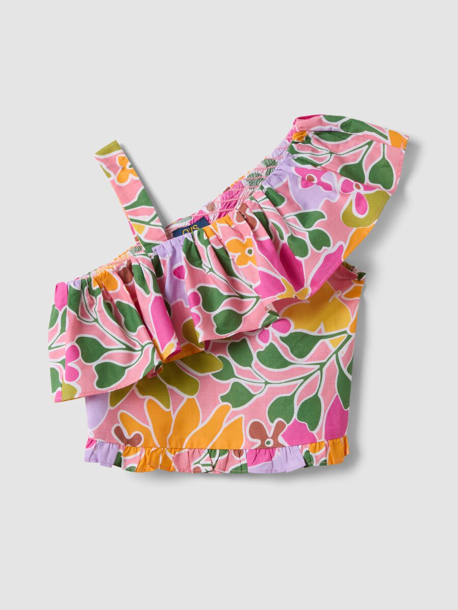 Multicolour pure cotton top with ruffle_0