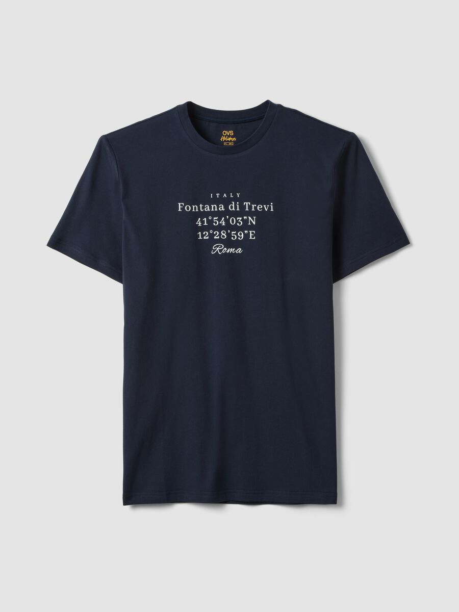 Blaues T-Shirt aus reiner Baumwolle mit Frontprint, Regular Fit_4