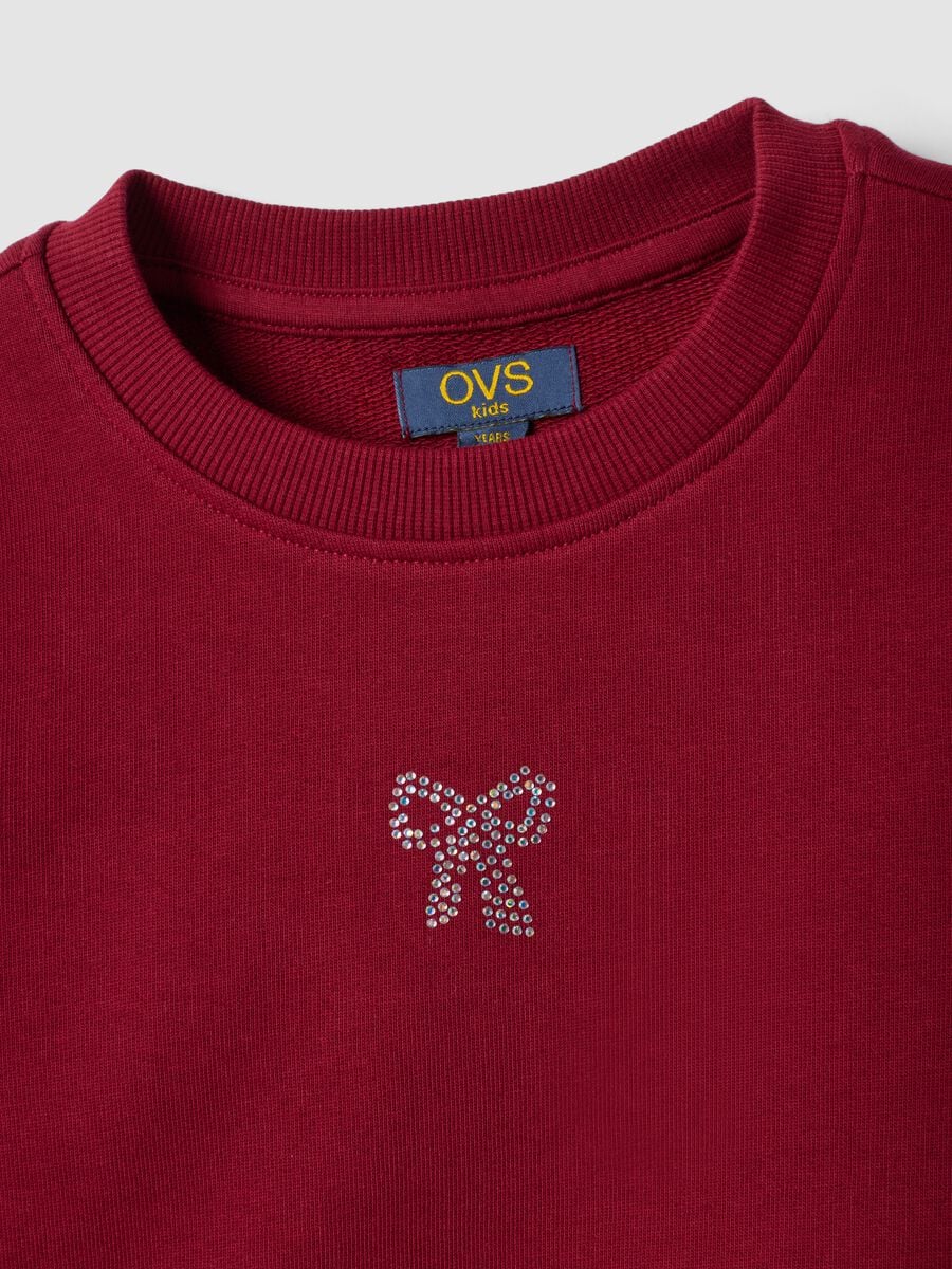 Pink pure cotton crew-neck sweatshirt with bow for girls_2