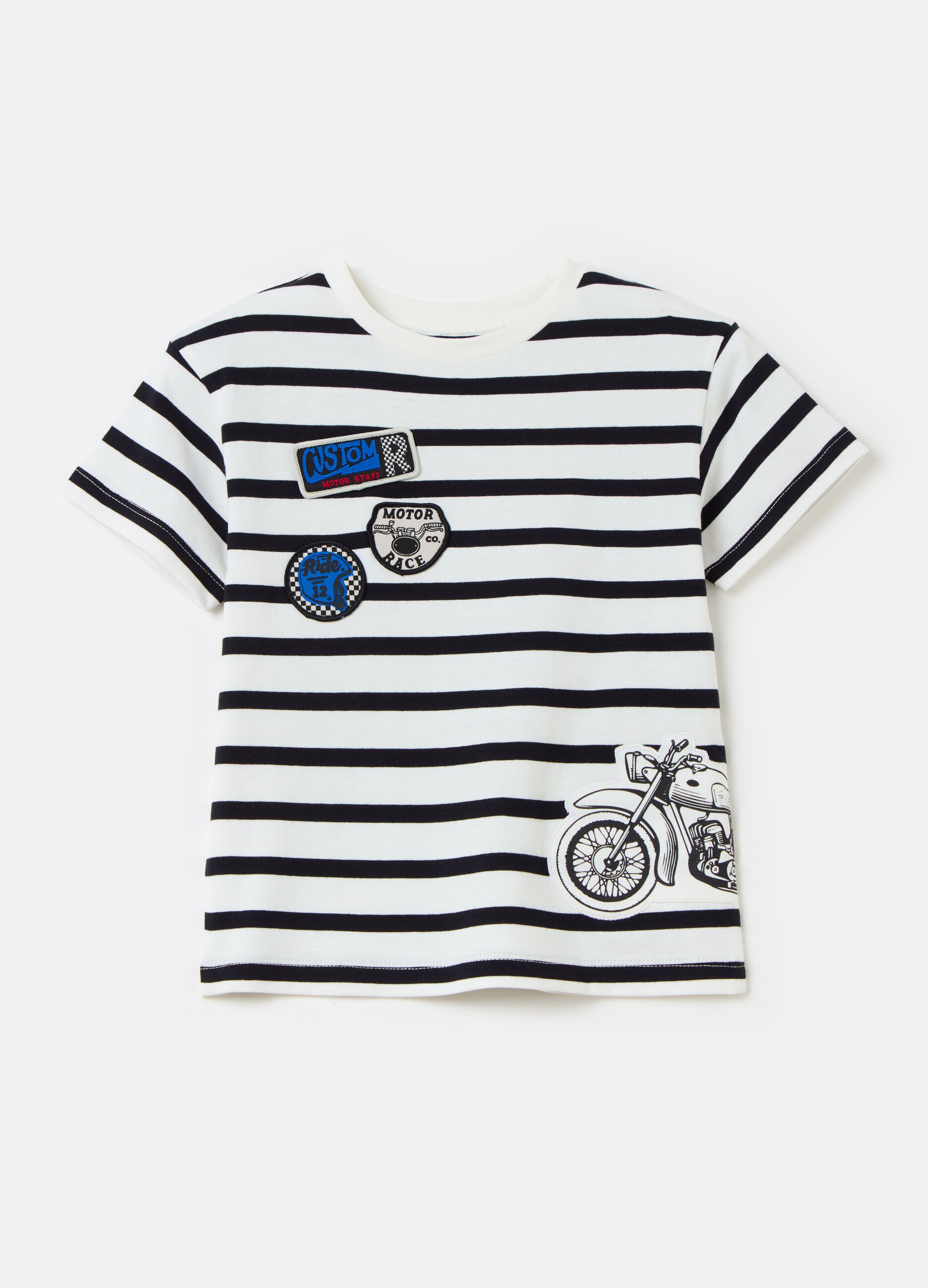 T-shirt in cotone a righe con patch
