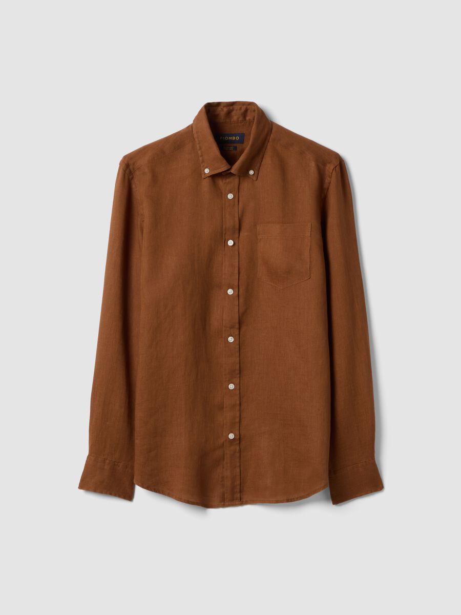 Braunes Hemd aus reinem Leinen mit Button-down-Kragen, Regular Fit_4