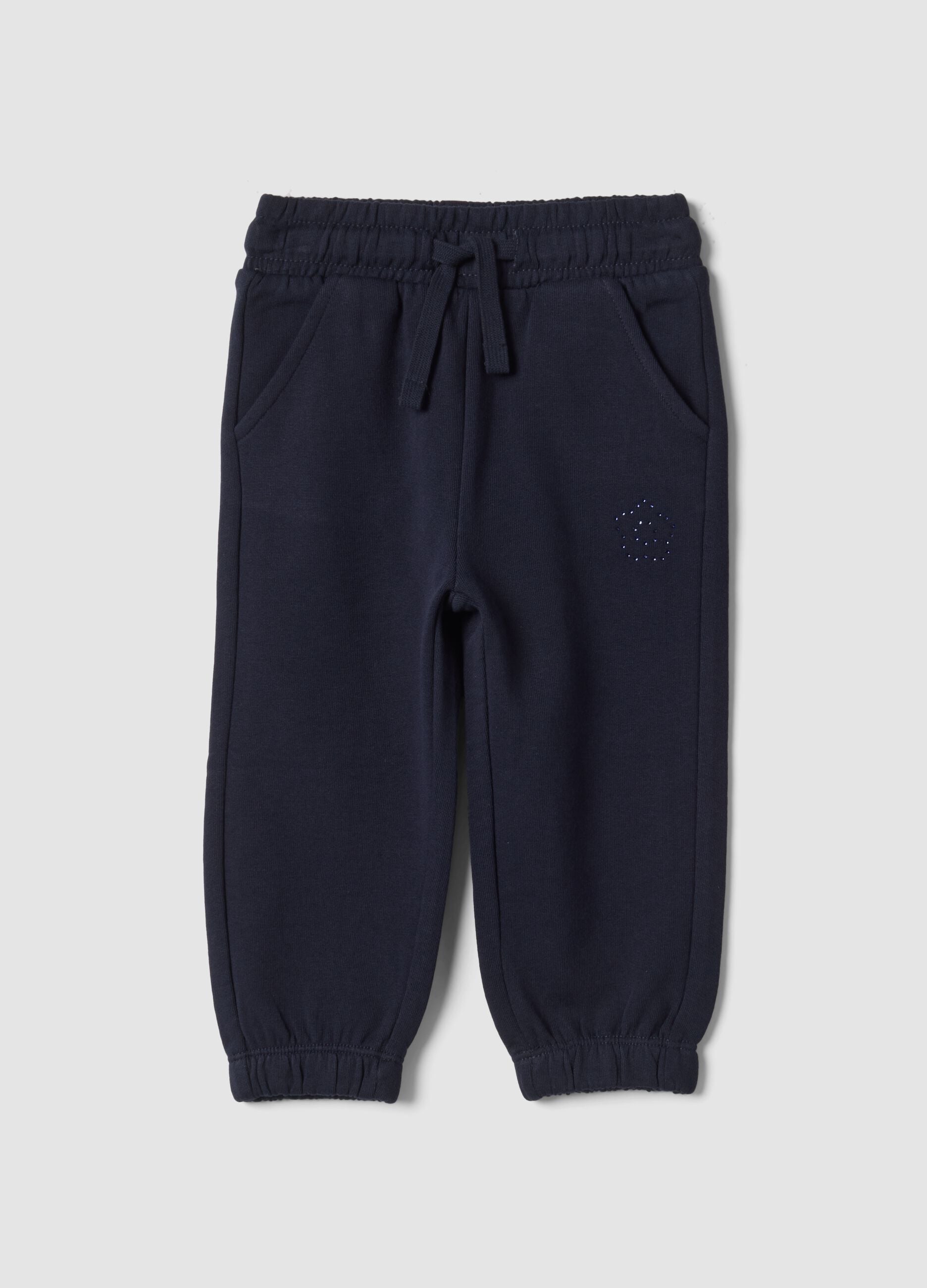 Blue pure cotton jogger trousers, regular fit
