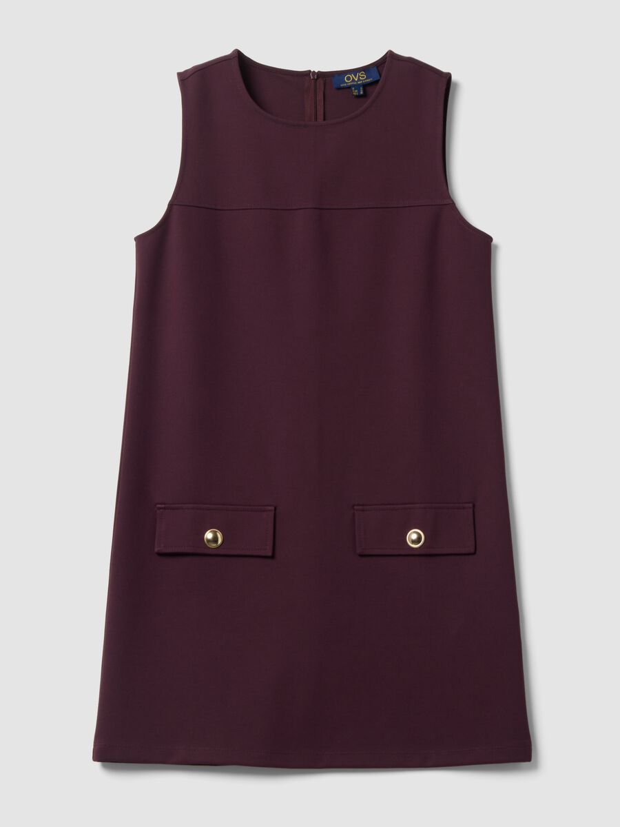 Abito smanicato rosso in punto Milano di viscosa elasticizzata straight fit_4