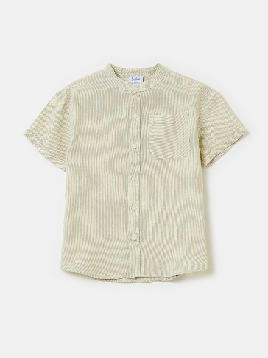 Camicia in cotone e lino con taschino_0