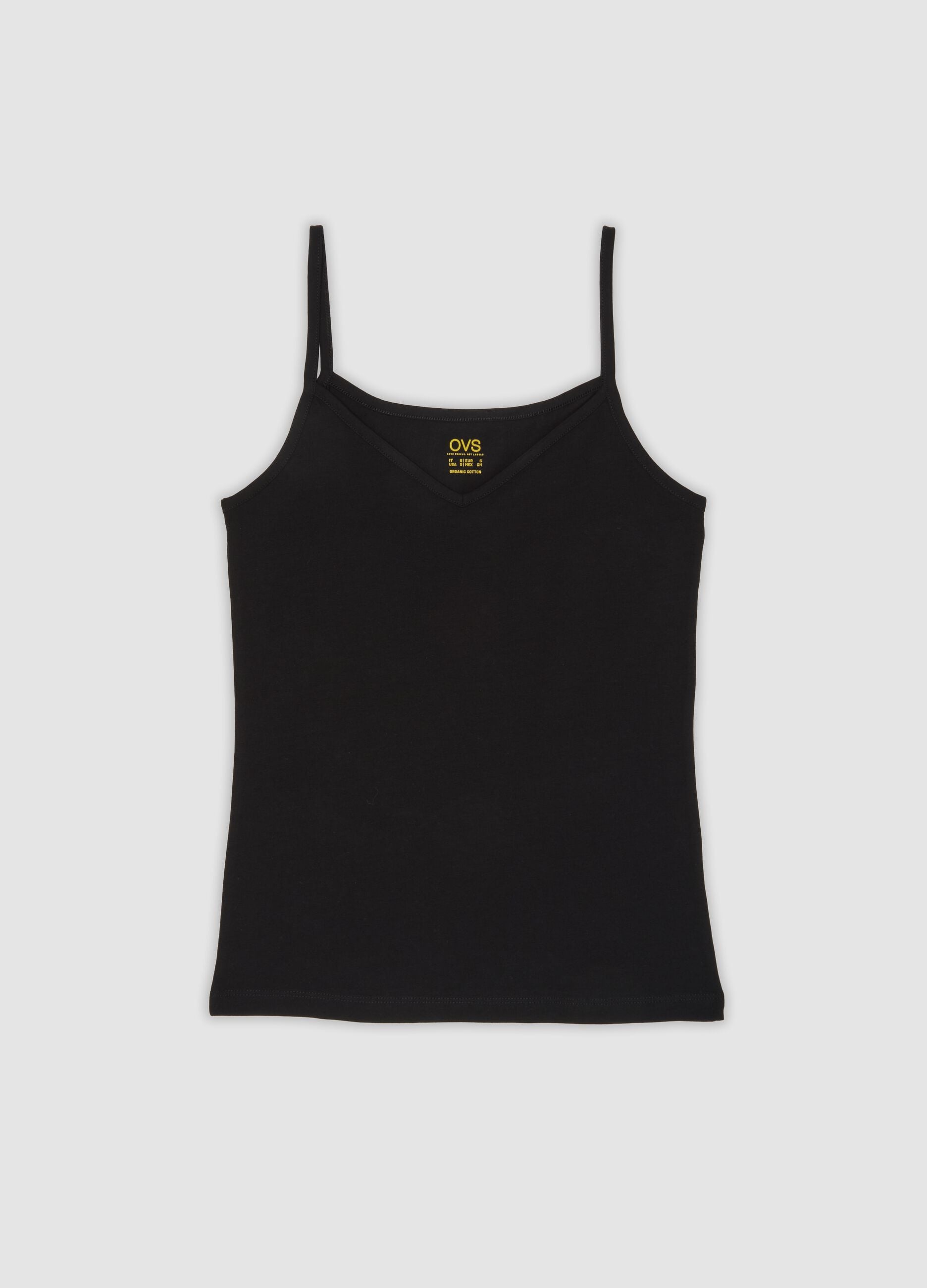 Black stretch cotton vest top, regular fit