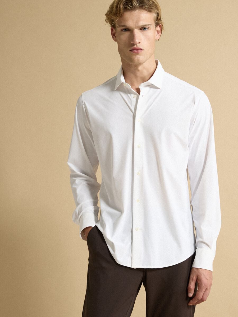 White slim-fit shirt in breathable stretch fabric with 4-way stretch_0