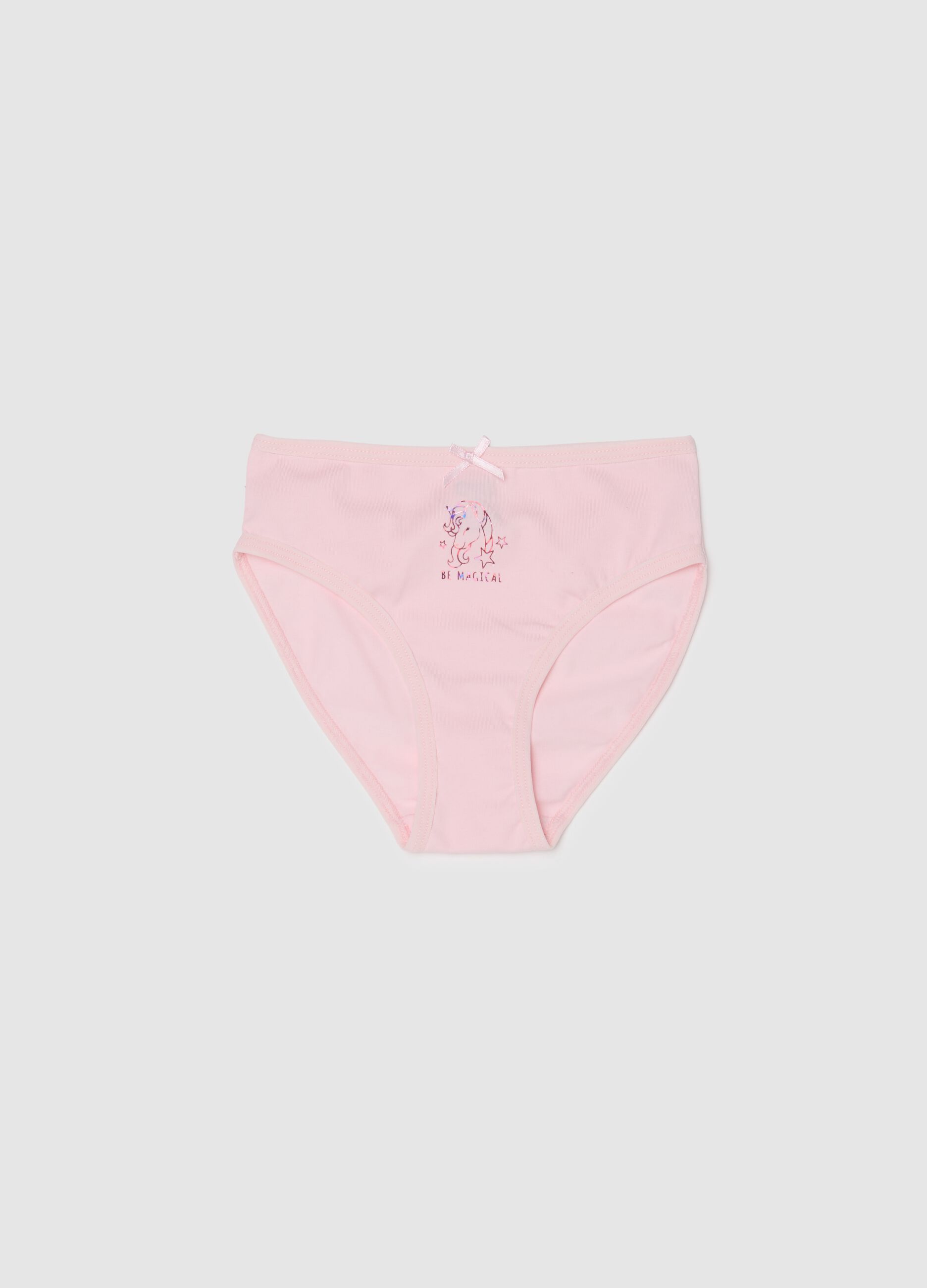 Girls Pink Stretch Cotton Regular Fit Knickers with Unicorn