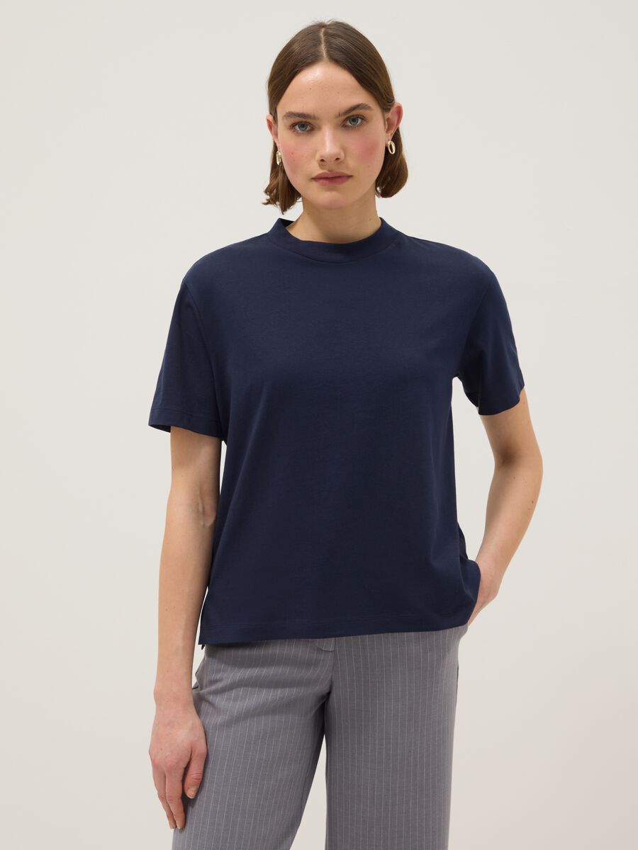 Regular fit blue pure cotton T-shirt_0