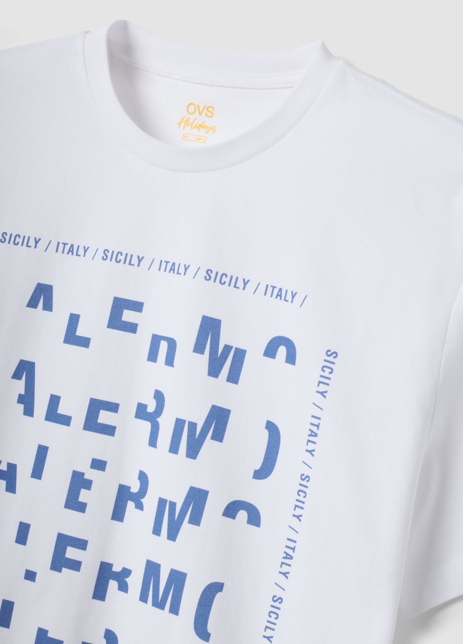 Wei&szlig;es T-Shirt aus reiner Baumwolle mit Print, Regular Fit