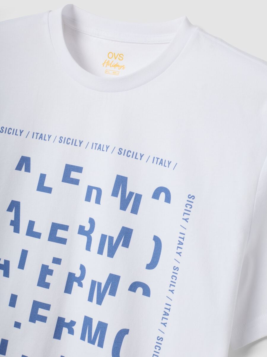 Wei&szlig;es T-Shirt aus reiner Baumwolle mit Print, Regular Fit_5