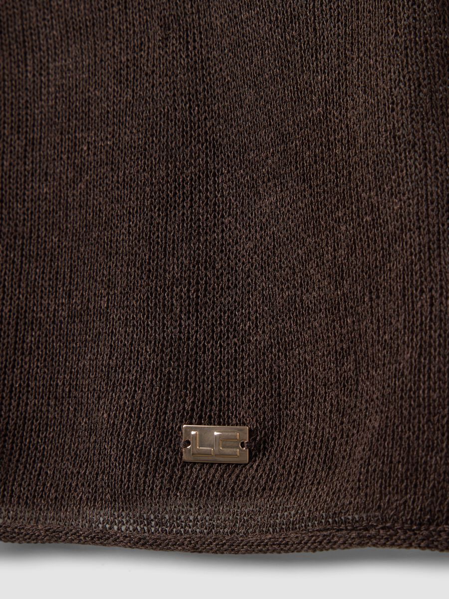 Brown oversized fit V-neck lyocell and linen blend sweater_1