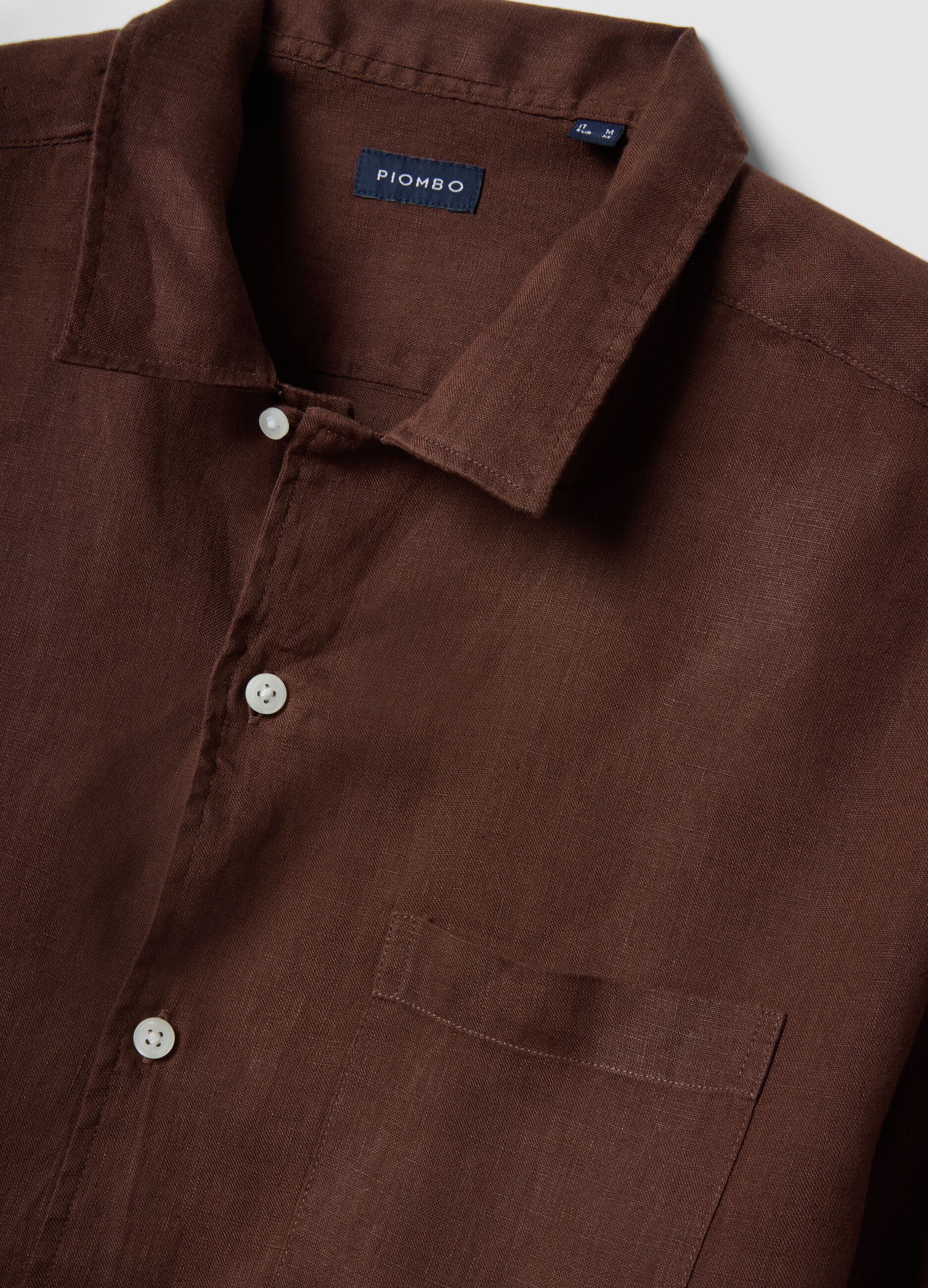 Brown short sleeve pure linen regular fit shirt