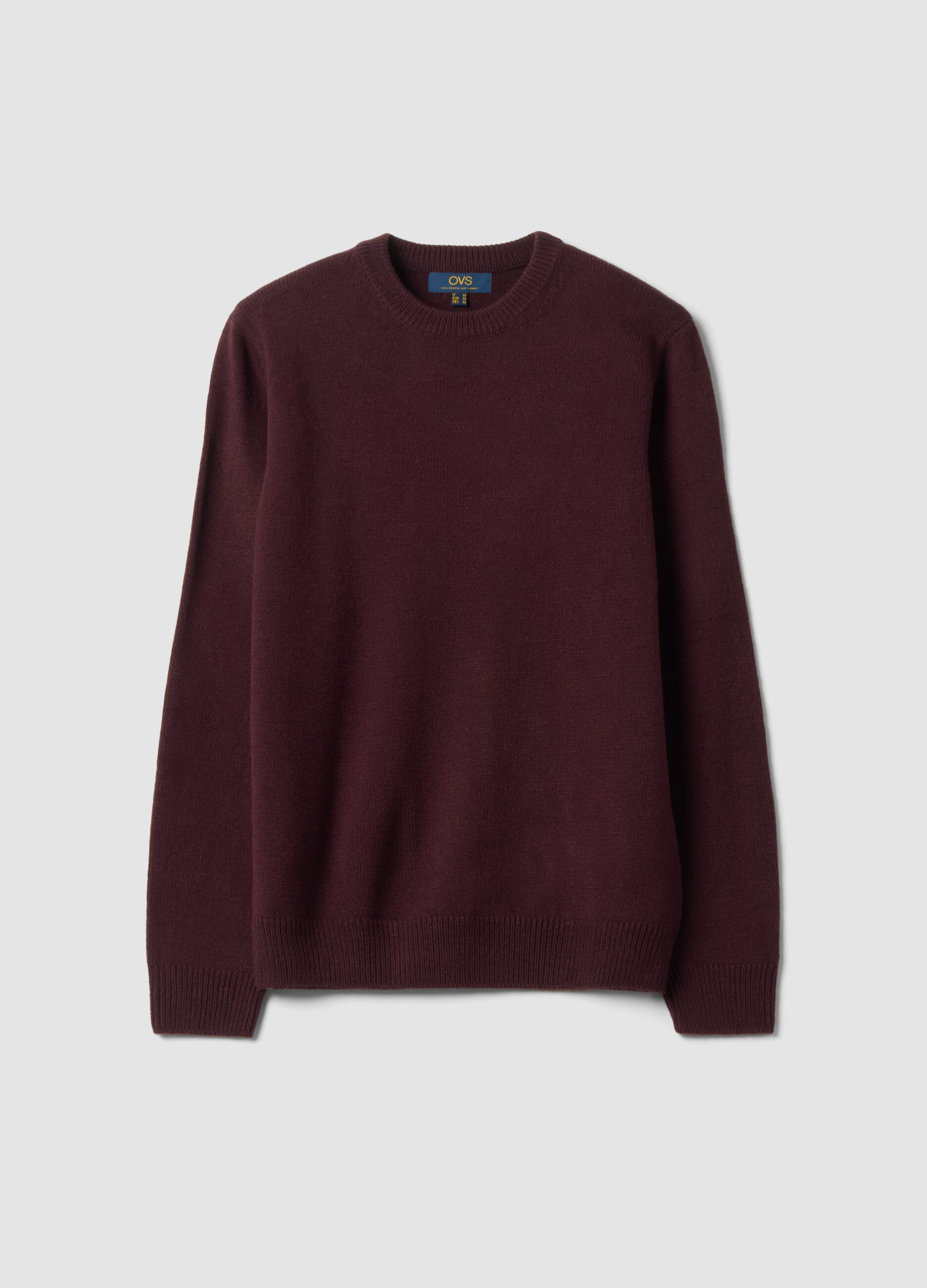 Burgundy crew-neck jersey knit jumper, regular fit