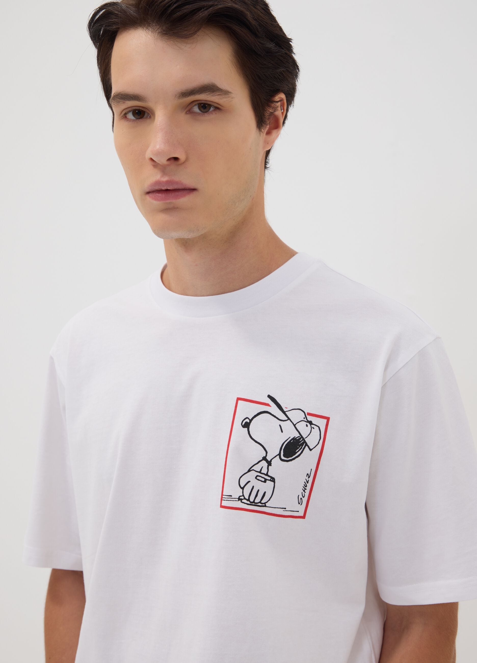 White pure cotton Peanuts print T-shirt, relaxed fit