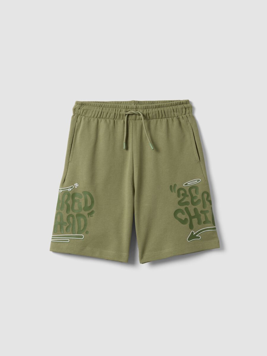 Green pure cotton Bermuda shorts with elasticated waist_3
