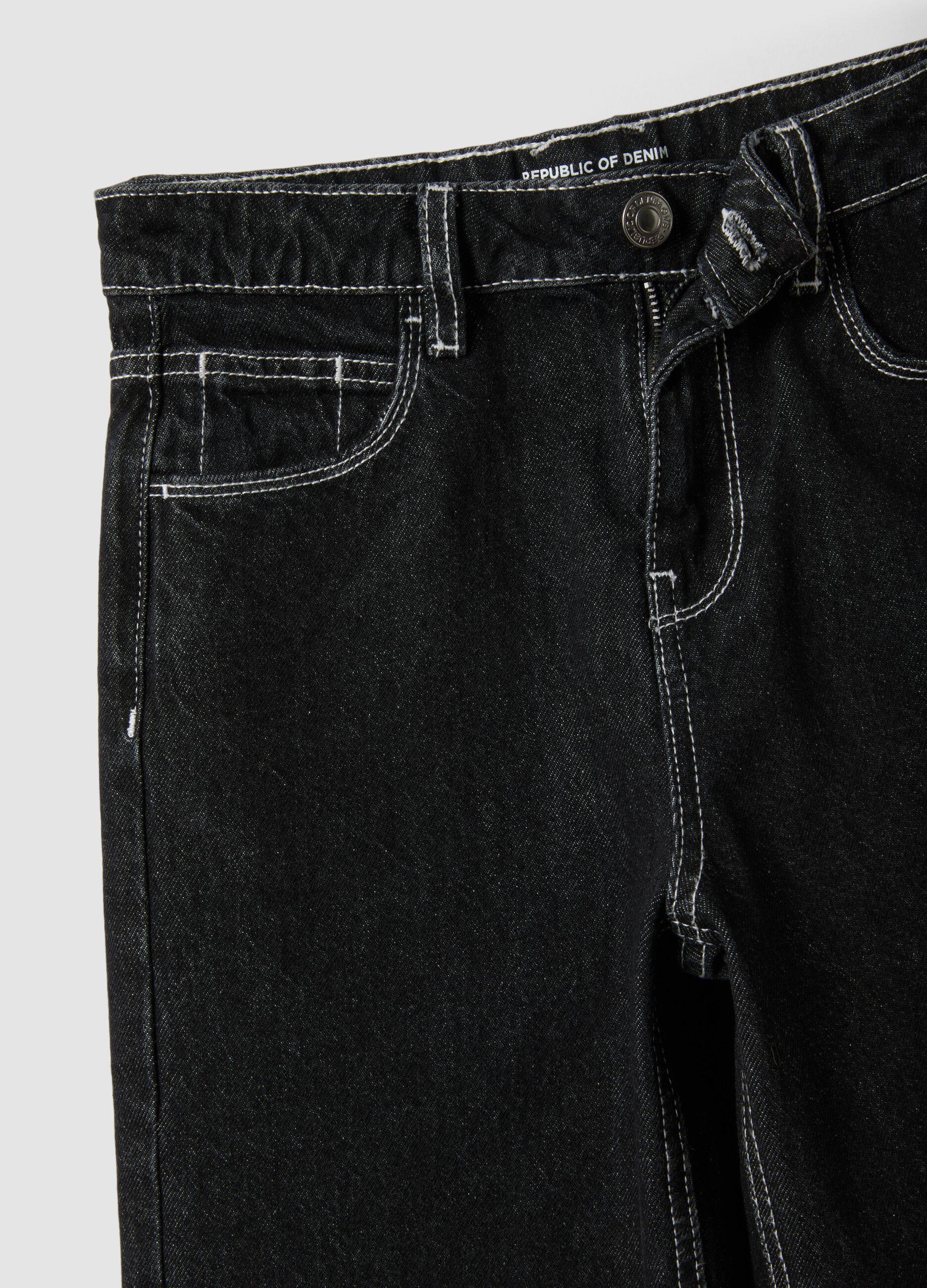 Black straight-leg pure cotton jeans with star detail for girls