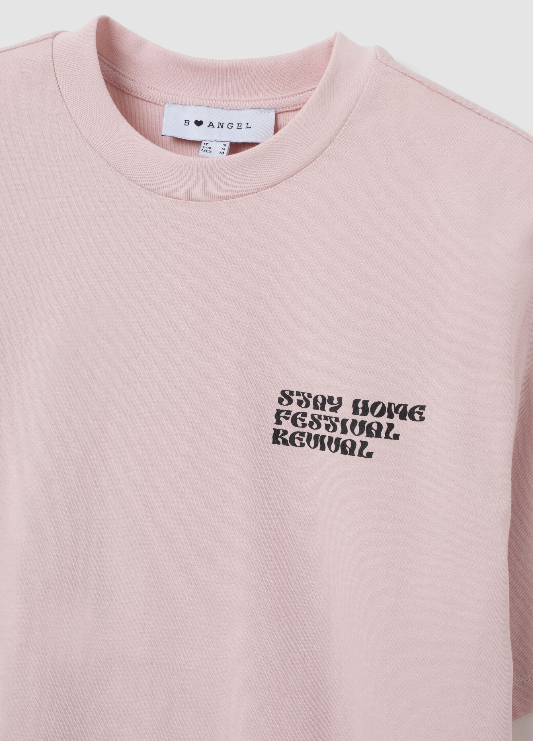T-shirt rosa relaxed fit em algod&atilde;o puro com estampado