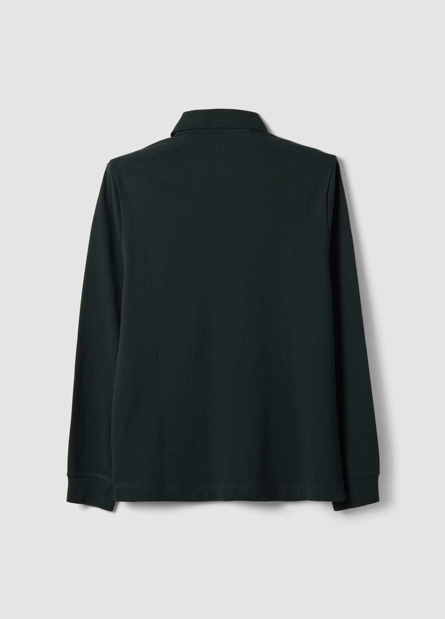 Grey long-sleeve stretch cotton polo shirt, regular fit