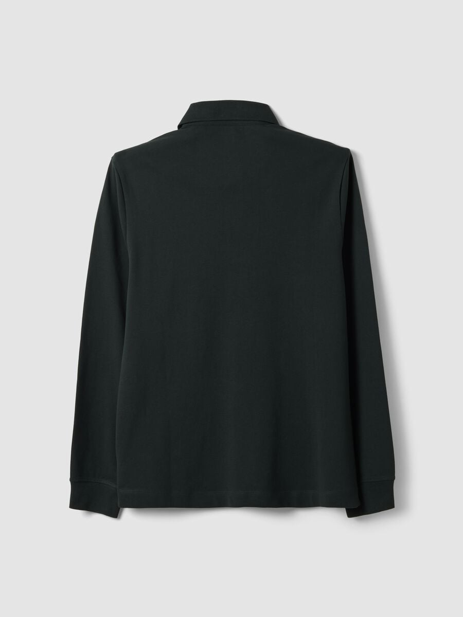 Grey long-sleeve stretch cotton polo shirt, regular fit_2