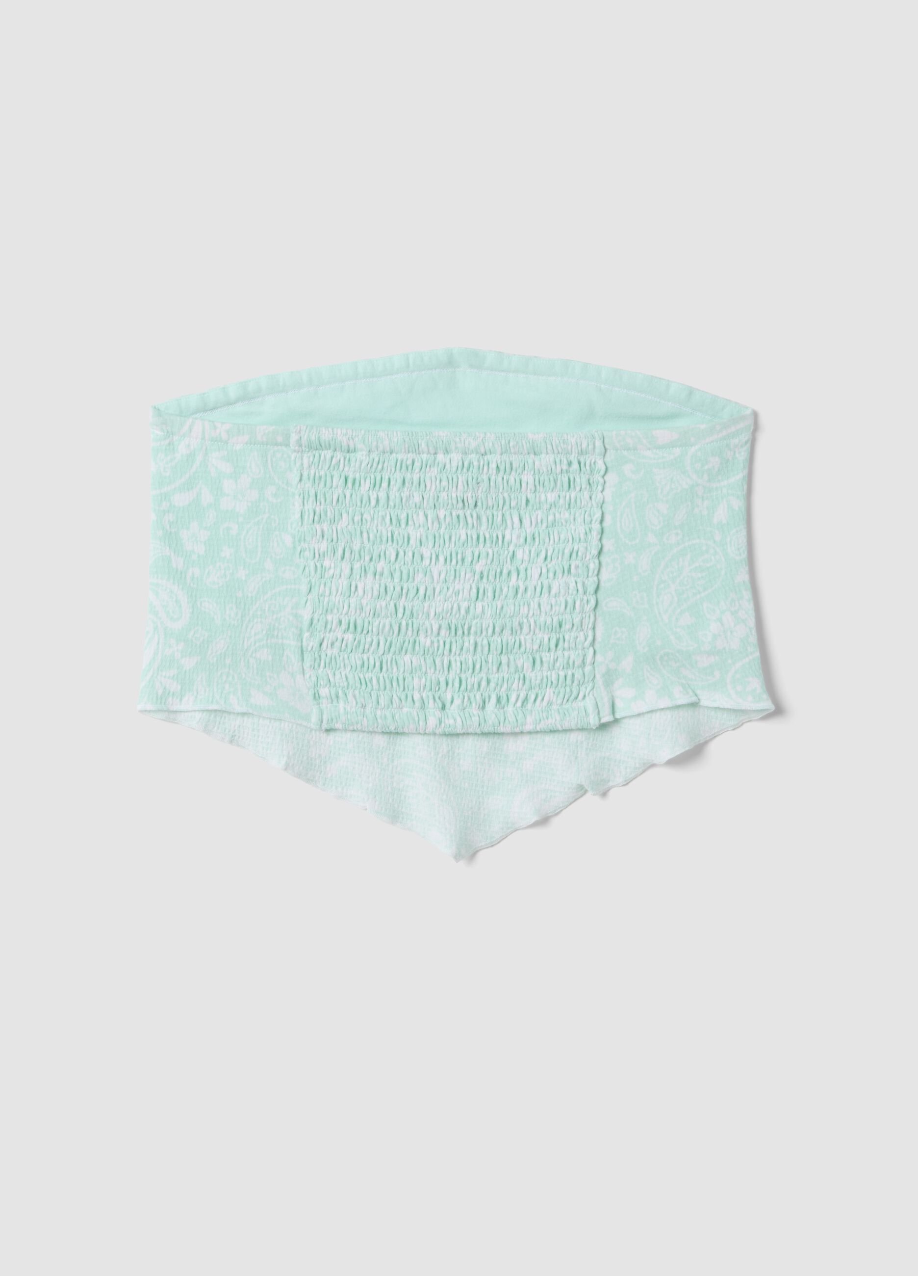 Light blue stretch cotton top with paisley print