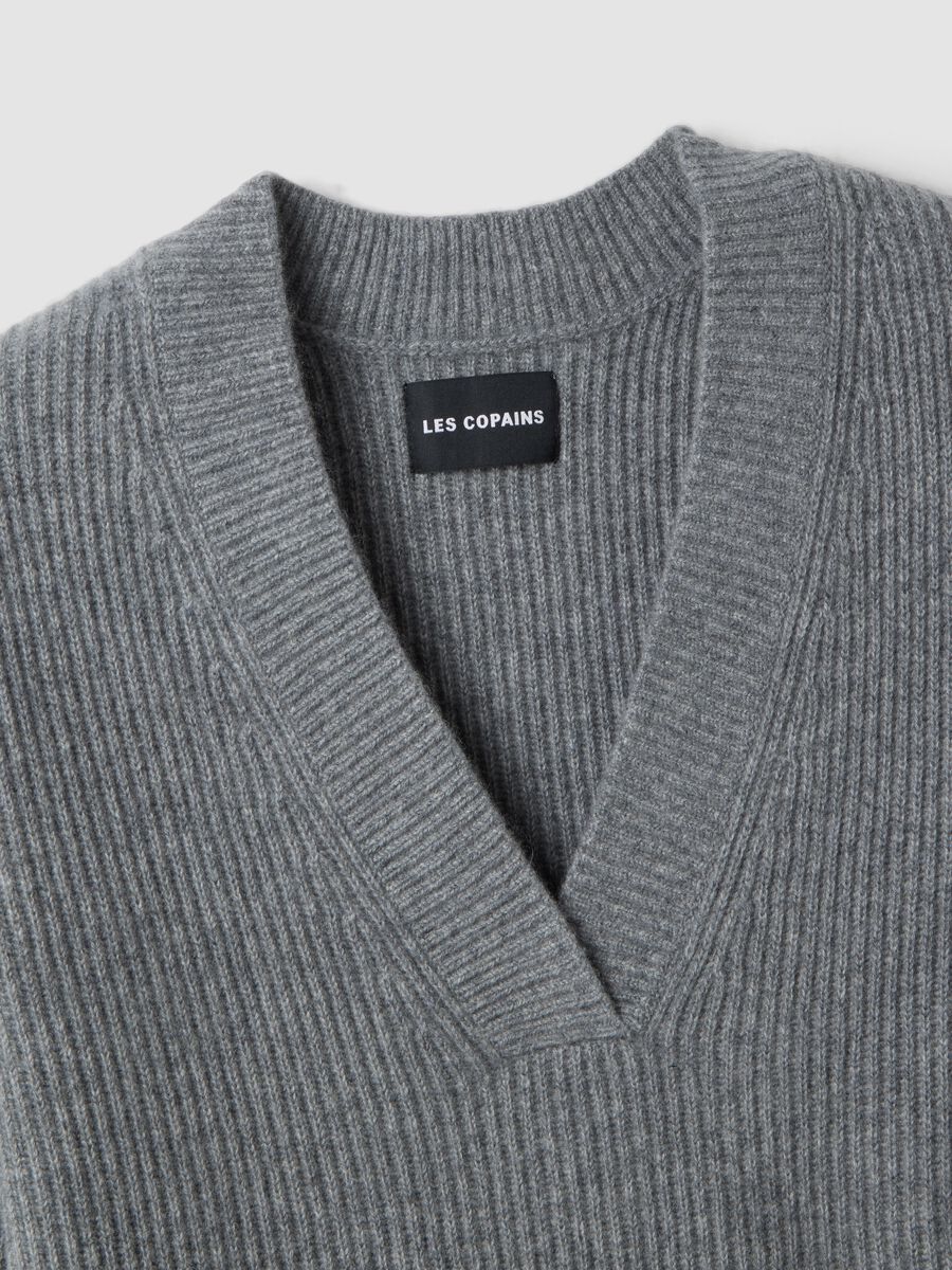 Grey marl pure cashmere deep V-neck oversized jumper_1