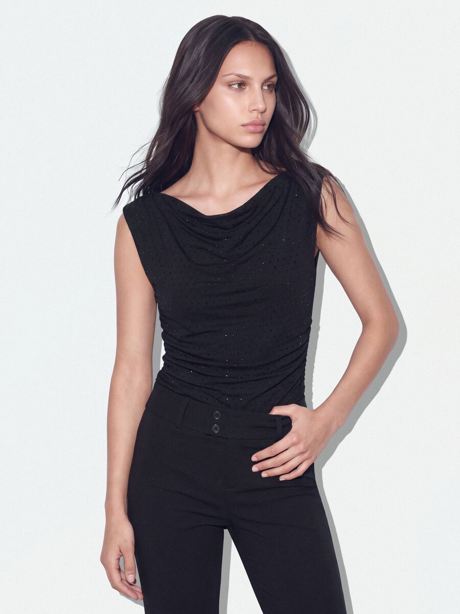 Body nero in tessuto elasticizzato con strass fitted_0