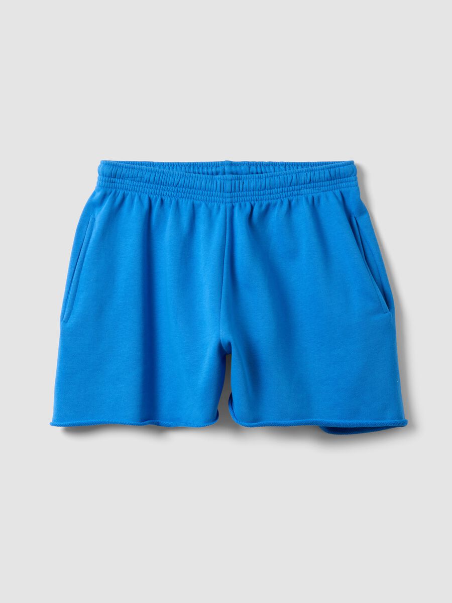 Blue cotton-blend shorts with elasticated waist_0