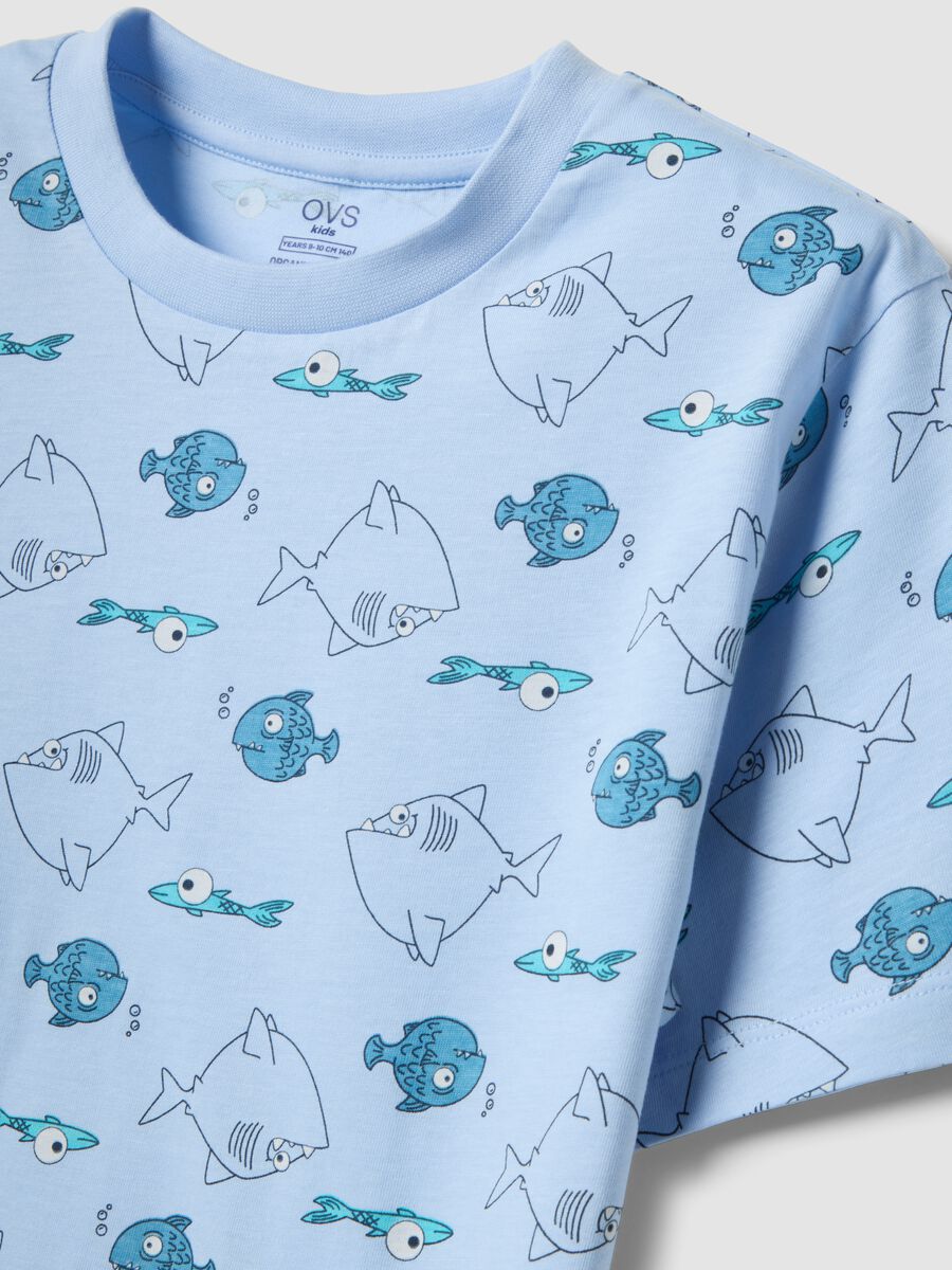 Pyjama gar&ccedil;on bleu en pur coton biologique avec imprim&eacute; poissons_2