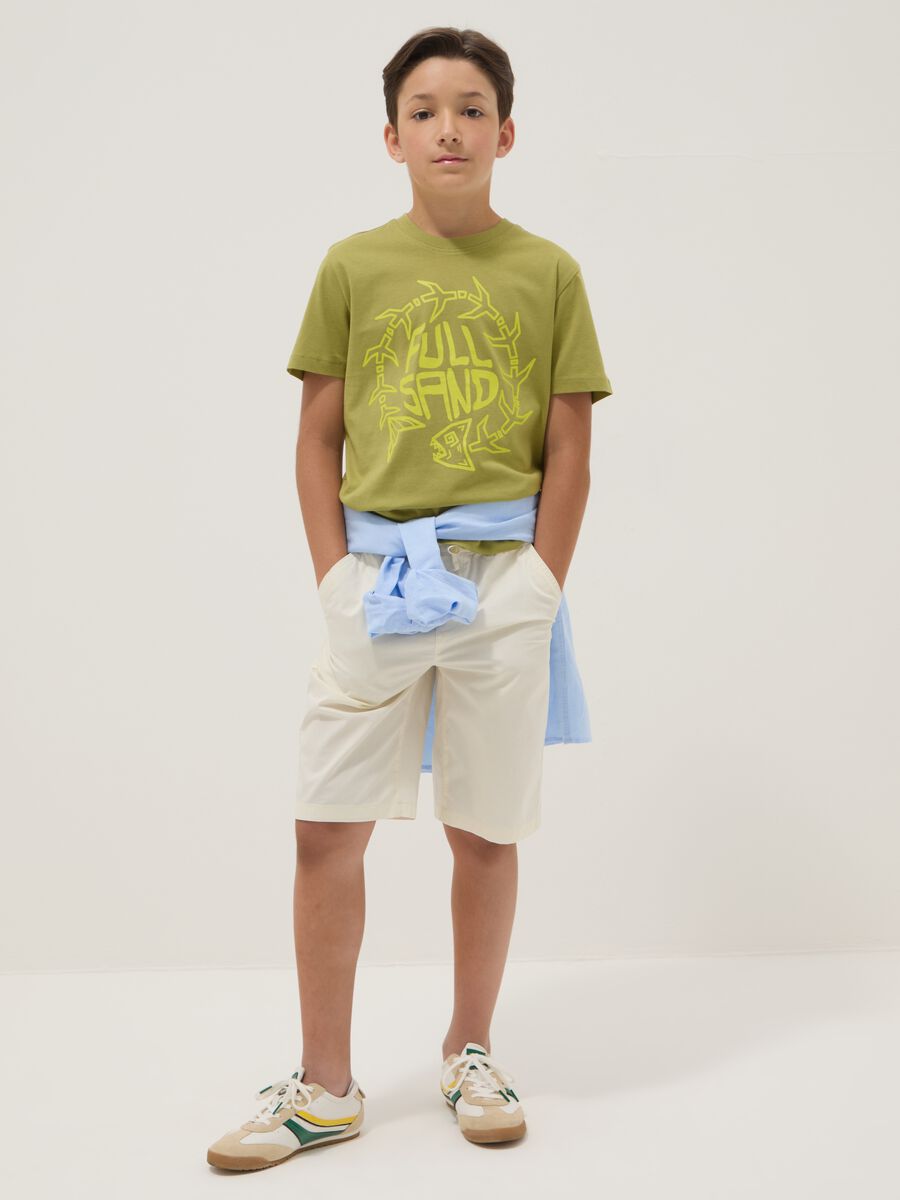 Beige pure cotton shorts with elasticated waist_0