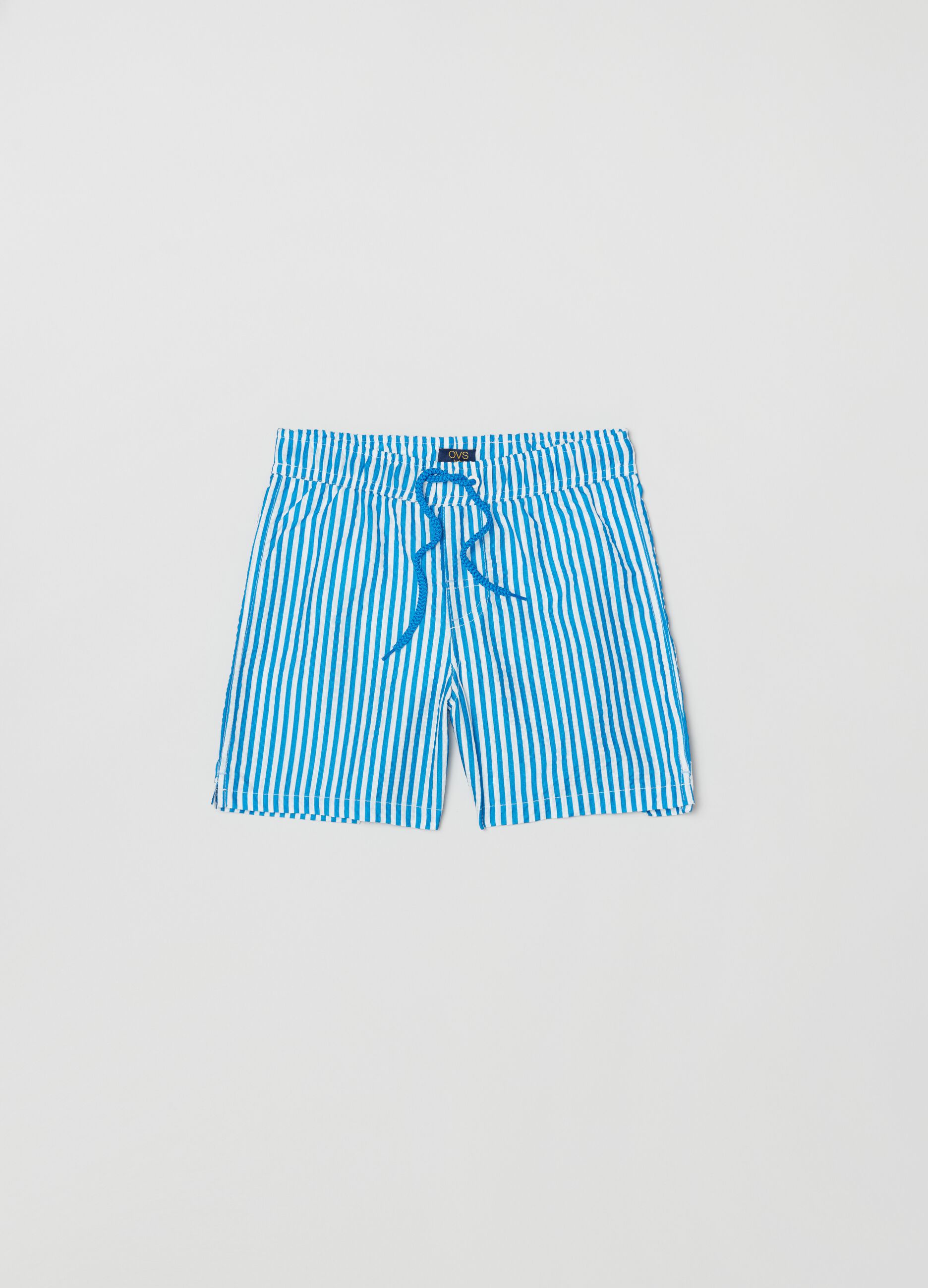 Striped swimming trunks with drawstring