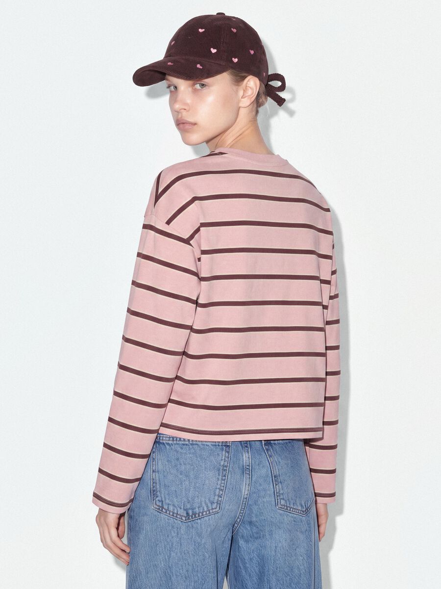 Pink pure cotton striped sweatshirt with crew neck, relaxed fit_1
