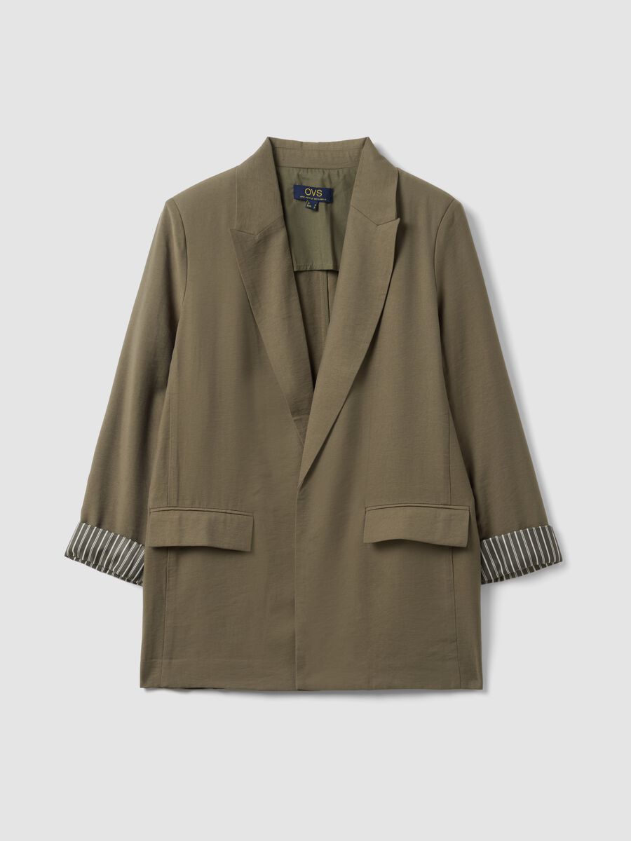 Green regular fit viscose blend blazer with striped cuffs_4