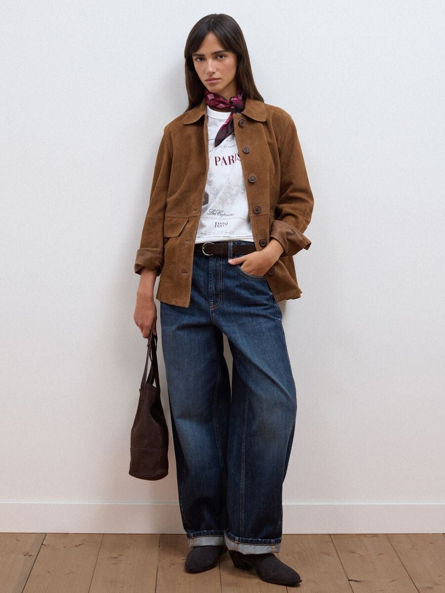 Brown genuine leather jacket in regular fit_2